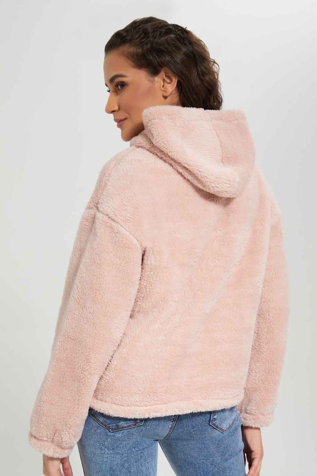 Redtag-Pink-Polar-Fleece-Hoodie-Sweatshirt-Category:Sweatshirts,-Colour:Apricot,-Deals:New-In,-EHW,-Filter:Women's-Clothing,-New-In-Women-APL,-Non-Sale,-Section:Women,-W22B,-Women-Sweatshirts-Women's-