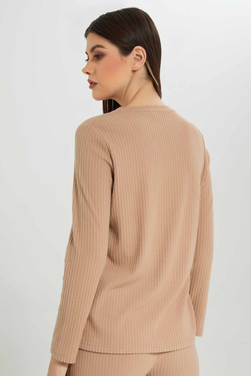 Redtag-Beige-Ribbed-Crew-Neck-Lounge-Sweatshirt-Category:Sweatshirts,-Colour:Beige,-Deals:New-In,-Filter:Women's-Clothing,-New-In-Women-APL,-Non-Sale,-Section:Women,-W22B,-Women-Loungewear-Sweatshirts,-Women-Sweatshirts-Women's-