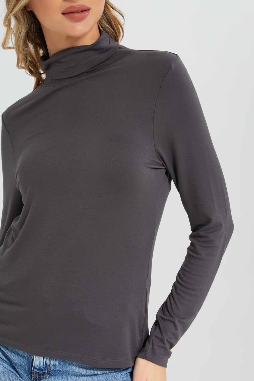 Redtag-Khaki-Long-Sleeve-Turtle-Neck-T-Shirt-Category:T-Shirts,-Colour:Olive,-Deals:New-In,-Dept:Ladieswear,-Filter:Women's-Clothing,-New-In-Women-APL,-Non-Sale,-Section:Women,-TBL,-W22B,-Women-T-Shirts-Women's-