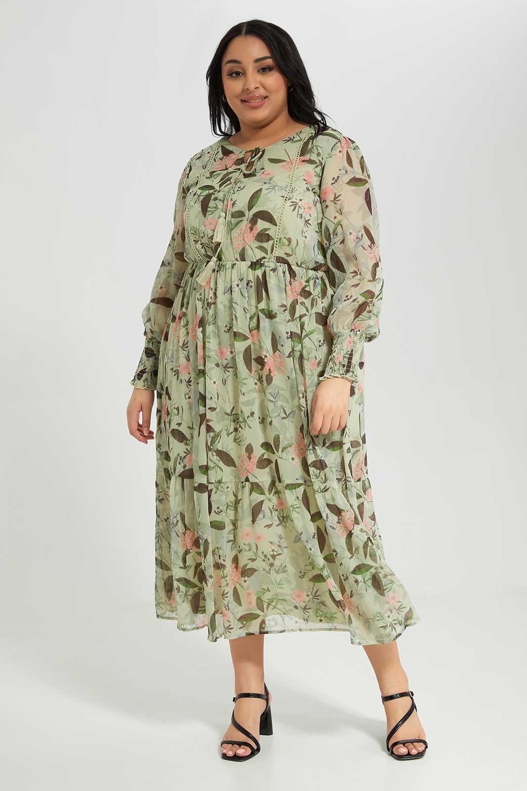 Women Plus Size Floral Tiered Dress