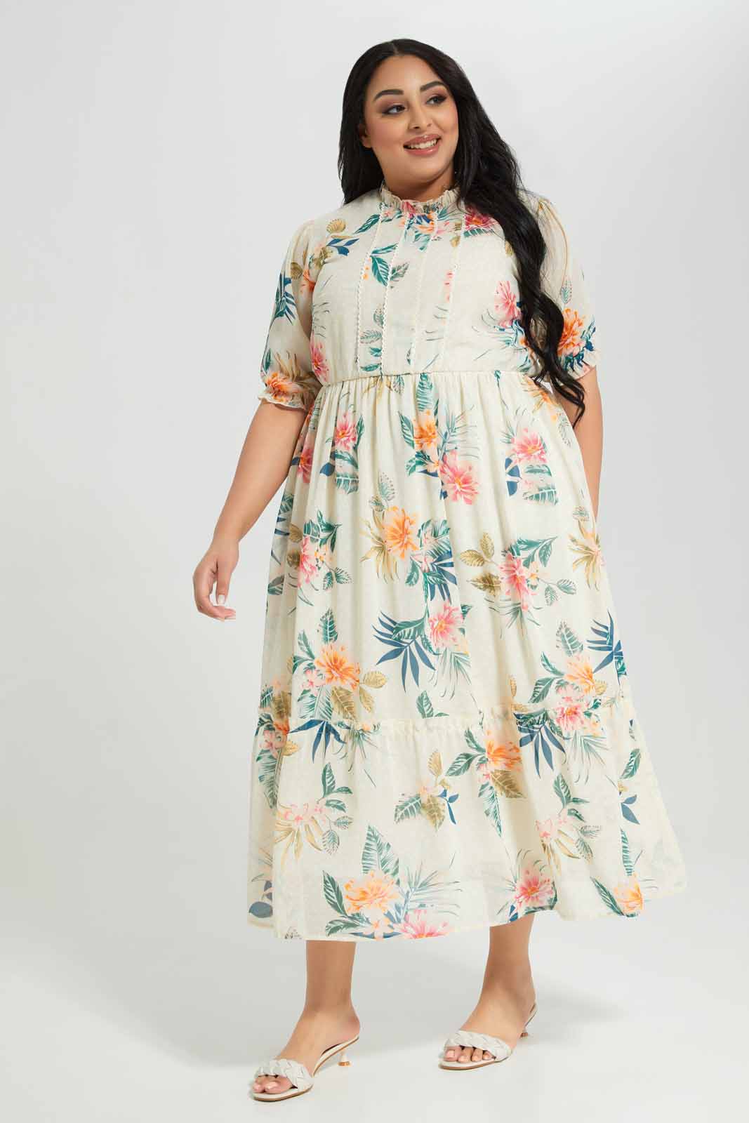 Redtag-Printed-Tiered-Dress-Lined-Category:Dresses,-Colour:Assorted,-Deals:New-In,-Filter:Plus-Size,-LDP-Dresses,-New-In-LDP-APL,-Non-Sale,-Section:Women,-W22A-Women's-
