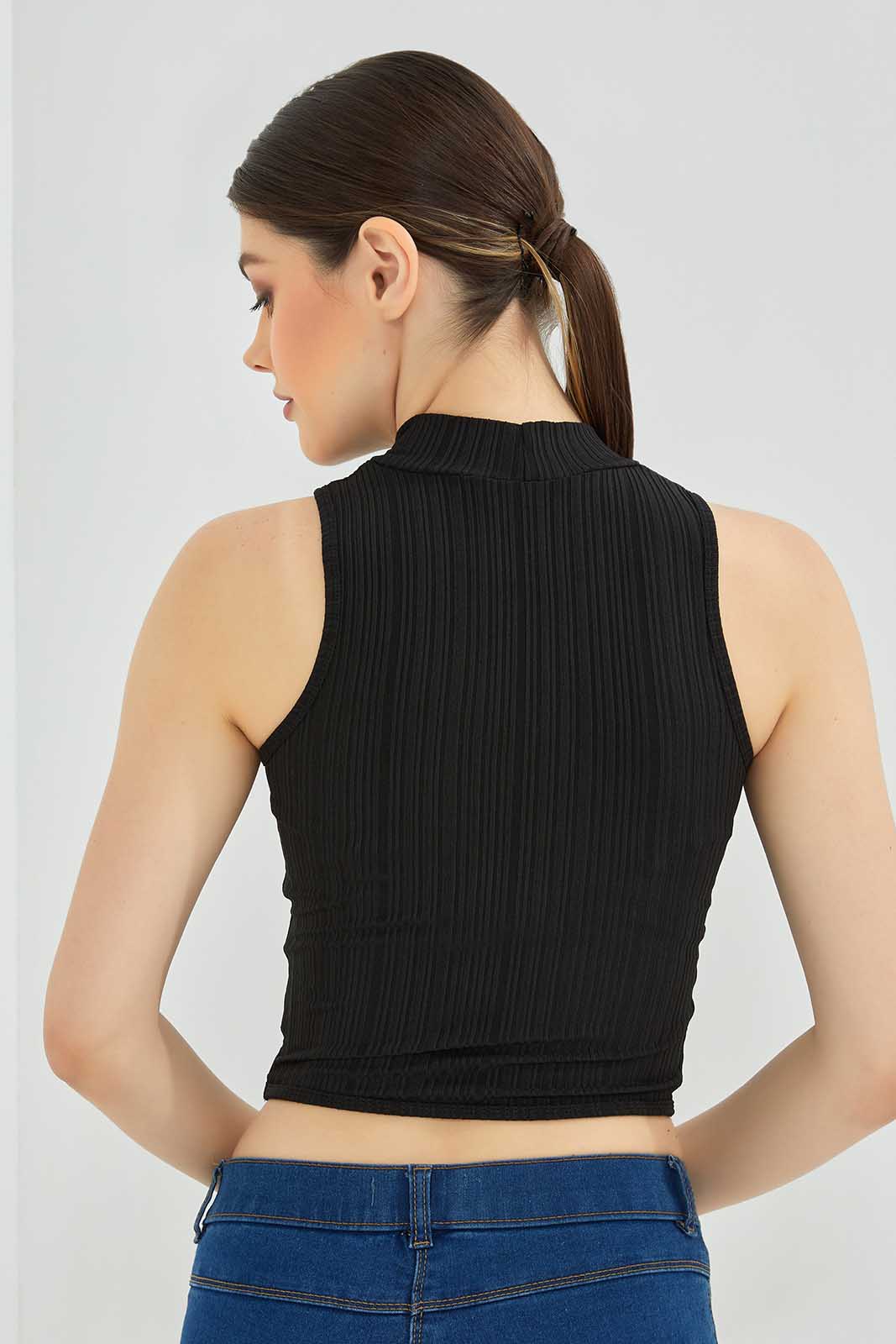 Redtag-Black-High-Neck-Ribbed-Vest-Category:Vests,-Colour:Black,-Deals:New-In,-Filter:Women's-Clothing,-New-In-Women-APL,-Non-Sale,-Section:Women,-W22B,-Women-Vests-Women's-