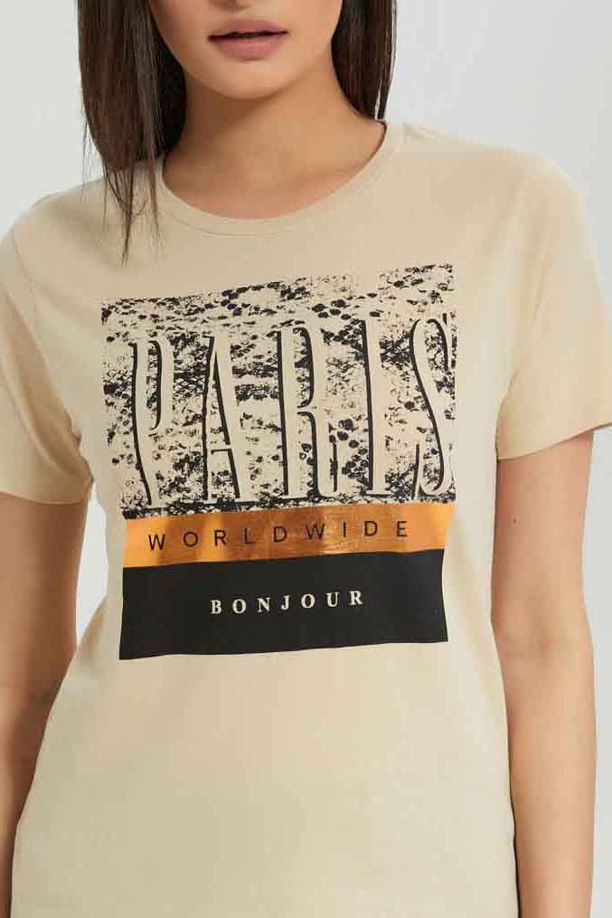 Redtag-Beige-Printed-T-Shirt-Category:T-Shirts,-Colour:Beige,-Deals:New-In,-Dept:Ladieswear,-Filter:Women's-Clothing,-New-In-Women-APL,-Non-Sale,-Section:Women,-TBL,-W22A,-Women-T-Shirts-Women's-