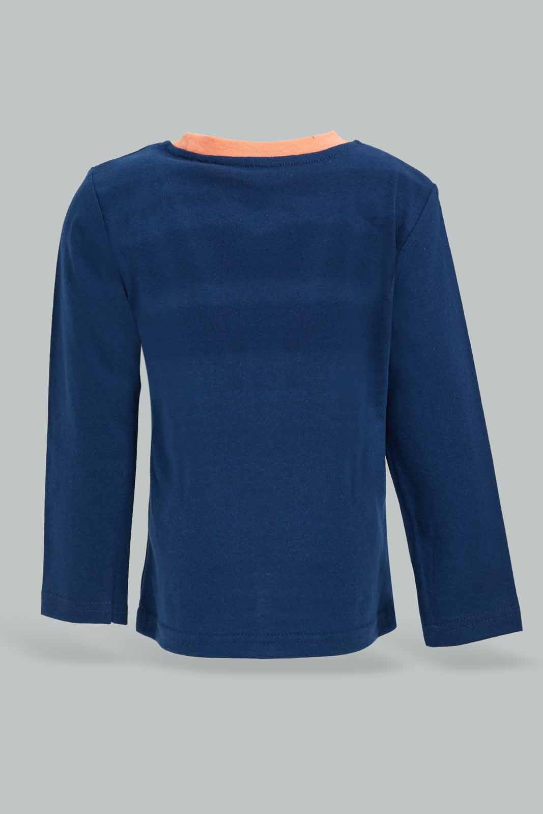 Redtag-Navy-And-Orange-Dino-Long-Slv-Pj-Set-(-4-Pack)-Category:Pyjama-Sets,-Colour:Navy,-Deals:New-In,-Dept:Boys,-Filter:Infant-Boys-(3-to-24-Mths),-INB-Pyjama-Sets,-New-In-INB-APL,-Non-Sale,-Section:Boys-(0-to-14Yrs),-W22A-Infant-Boys-3 to 24 Months