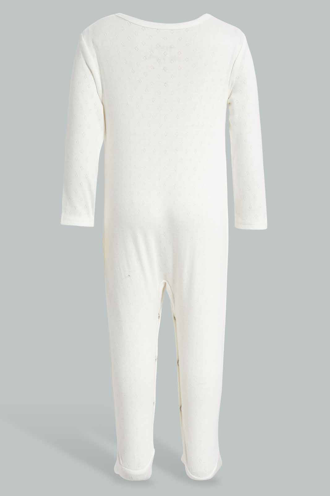 Redtag-White-Crown-Pointelle-Sleepsuit-Category:Sleepsuits,-Colour:White,-Deals:New-In,-Filter:Baby-(0-to-12-Mths),-NBB-Sleepsuits,-New-In-NBB-APL,-Non-Sale,-Section:Boys-(0-to-14Yrs),-W22A-Baby-0 to 12 Months