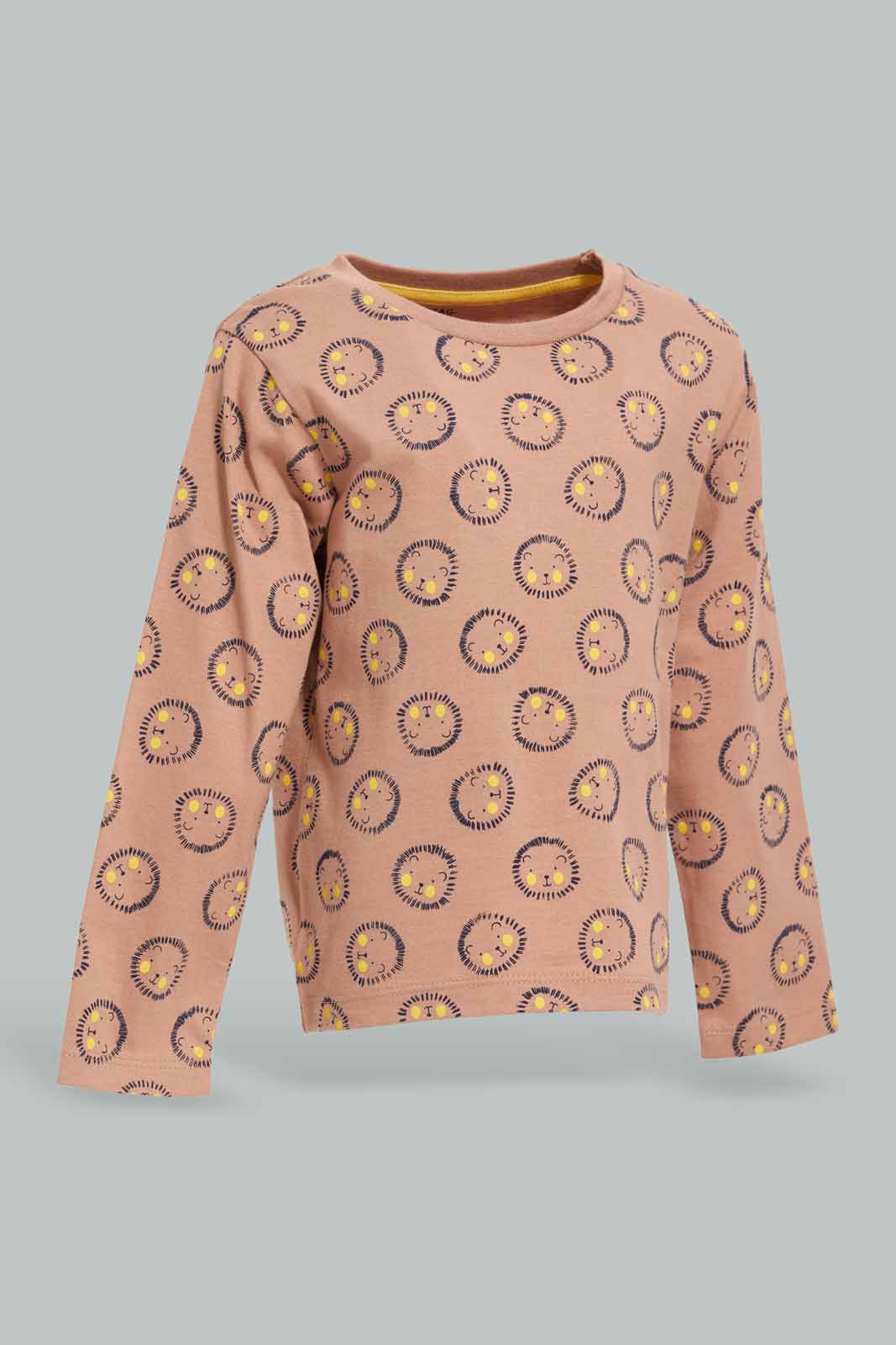 Redtag-Rust-Aop-hedgehog-Ls-Tshirt-Category:T-Shirts,-Colour:Orange,-Deals:New-In,-Dept:Boys,-Filter:Infant-Boys-(3-to-24-Mths),-INB-T-Shirts,-New-In-INB-APL,-Non-Sale,-Section:Boys-(0-to-14Yrs),-TBL,-W22B-Infant-Boys-3 to 24 Months
