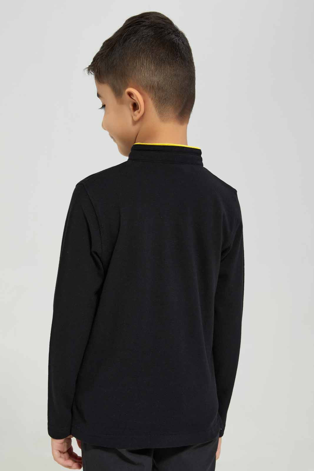 Redtag-Black-Superman-Mandarin-Collar-Long-Sleeve-Polo-BOY-Polo-T-Shirts,-BTS,-Category:Polo-T-Shirts,-CHR,-Colour:Black,-Deals:New-In,-Filter:Boys-(2-to-8-Yrs),-New-In-BOY-APL,-Non-Sale,-Section:Boys-(0-to-14Yrs),-TBL,-W22B-Boys-2 to 8 Years