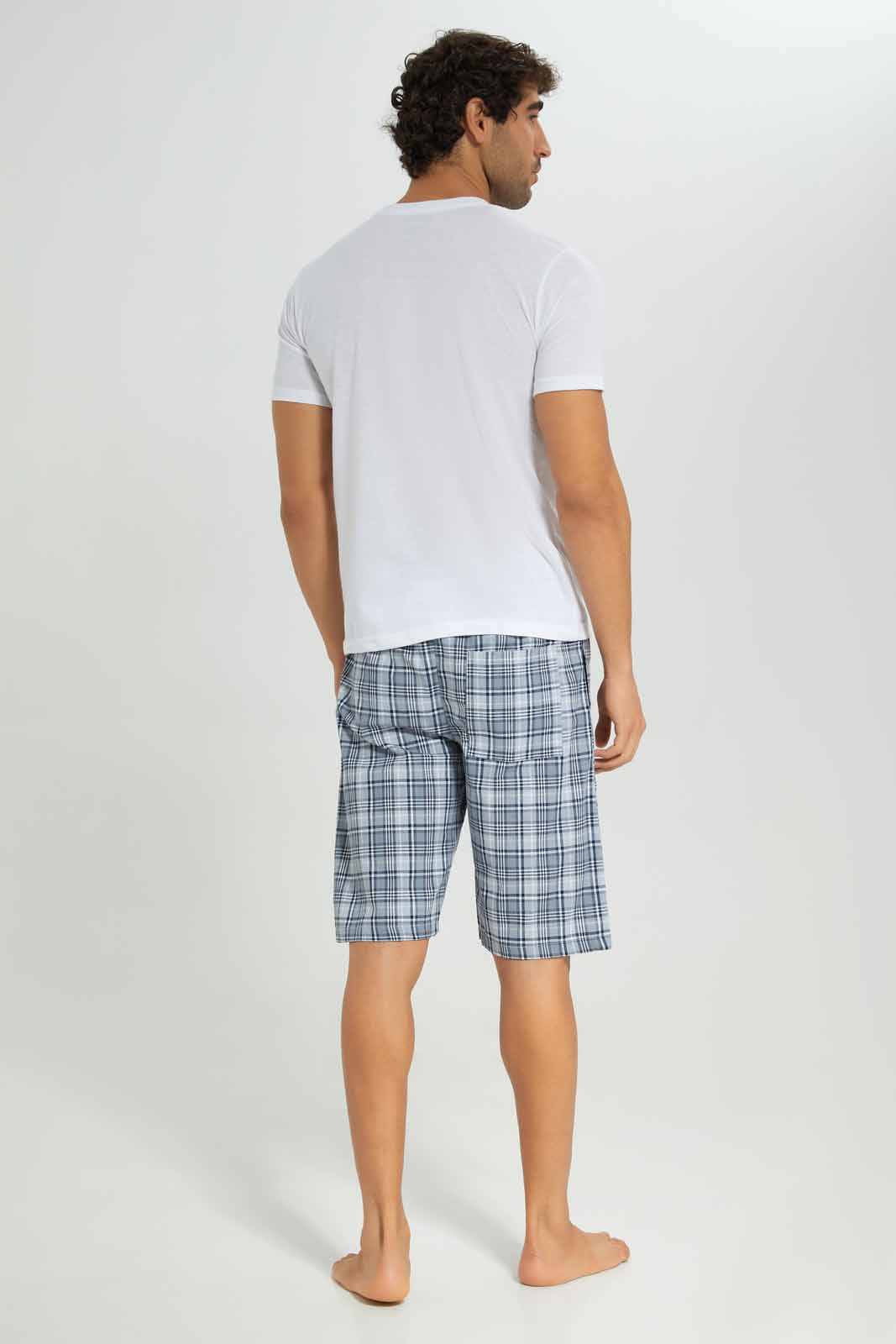 Redtag-White-Pyjama-Set-With-Check-Shorts-Category:Pyjama-Sets,-Colour:White,-Deals:New-In,-Filter:Men's-Clothing,-Men-Pyjama-Sets,-New-In-Men-APL,-Non-Sale,-Section:Men,-W22A-Men's-