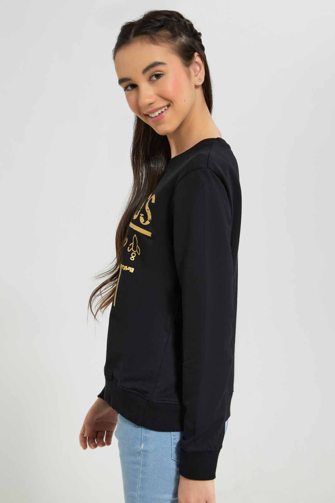 Redtag-Black-Besic-Sweatshirt-Category:Sweatshirts,-Colour:Black,-Deals:New-In,-Filter:Senior-Girls-(8-to-14-Yrs),-GSR-Sweatshirts,-New-In-GSR-APL,-Non-Sale,-Section:Girls-(0-to-14Yrs),-TBL,-W22B-Senior-Girls-9 to 14 Years