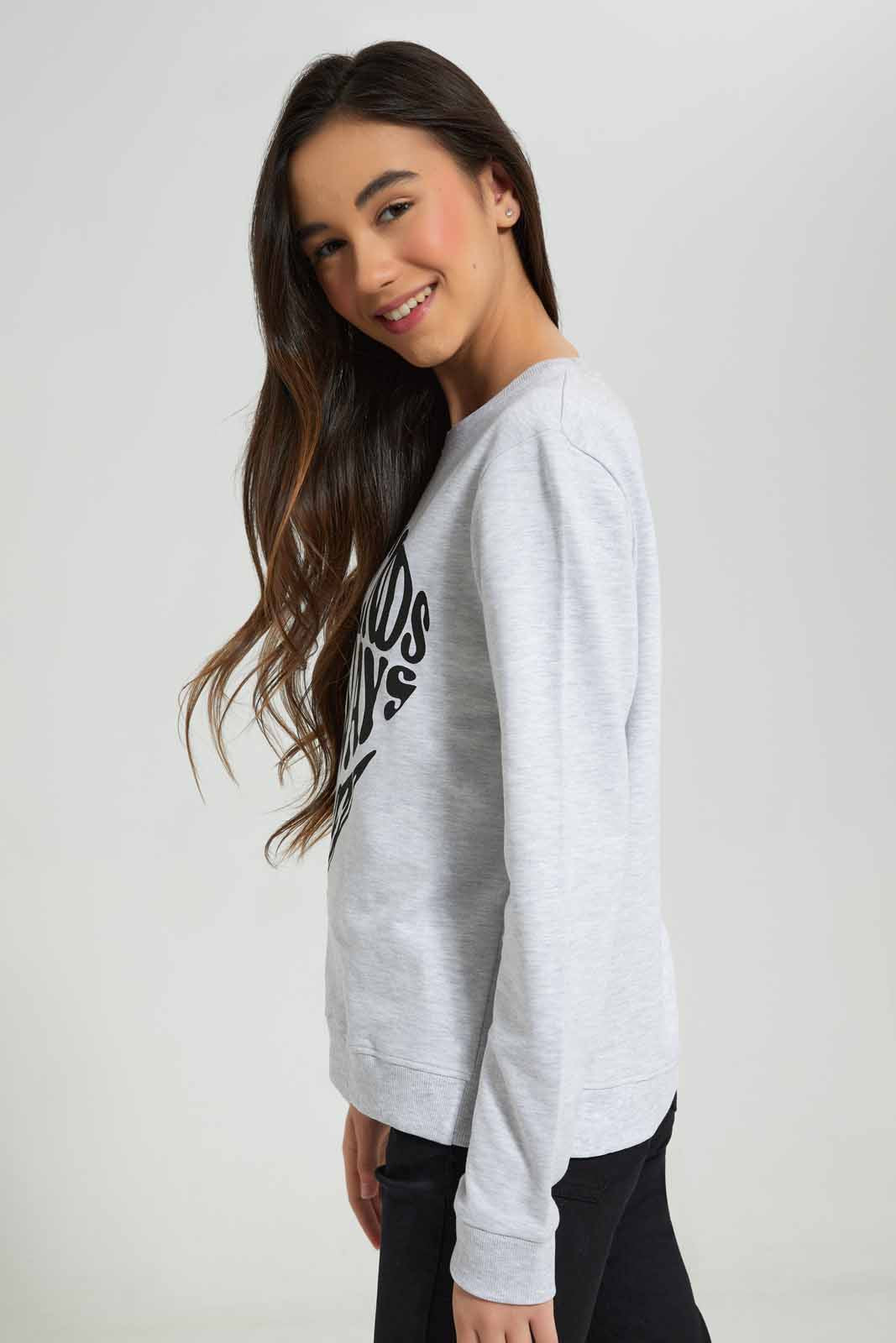 Redtag-Grey-melange-Besic-Sweatshirt-Category:Sweatshirts,-Colour:Grey,-Deals:New-In,-Filter:Senior-Girls-(8-to-14-Yrs),-GSR-Sweatshirts,-New-In-GSR-APL,-Non-Sale,-Section:Girls-(0-to-14Yrs),-TBL,-W22B-Senior-Girls-9 to 14 Years