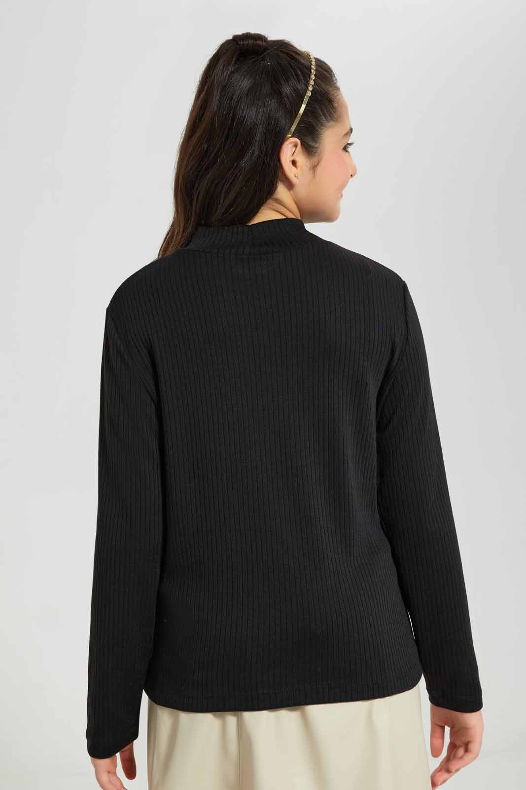 Redtag-Black-Rib-Highneck-Top-Category:T-Shirts,-Colour:Black,-Deals:New-In,-Filter:Senior-Girls-(8-to-14-Yrs),-GSR-T-Shirts,-New-In-GSR-APL,-Non-Sale,-Section:Girls-(0-to-14Yrs),-TBL,-W22B-Senior-Girls-9 to 14 Years