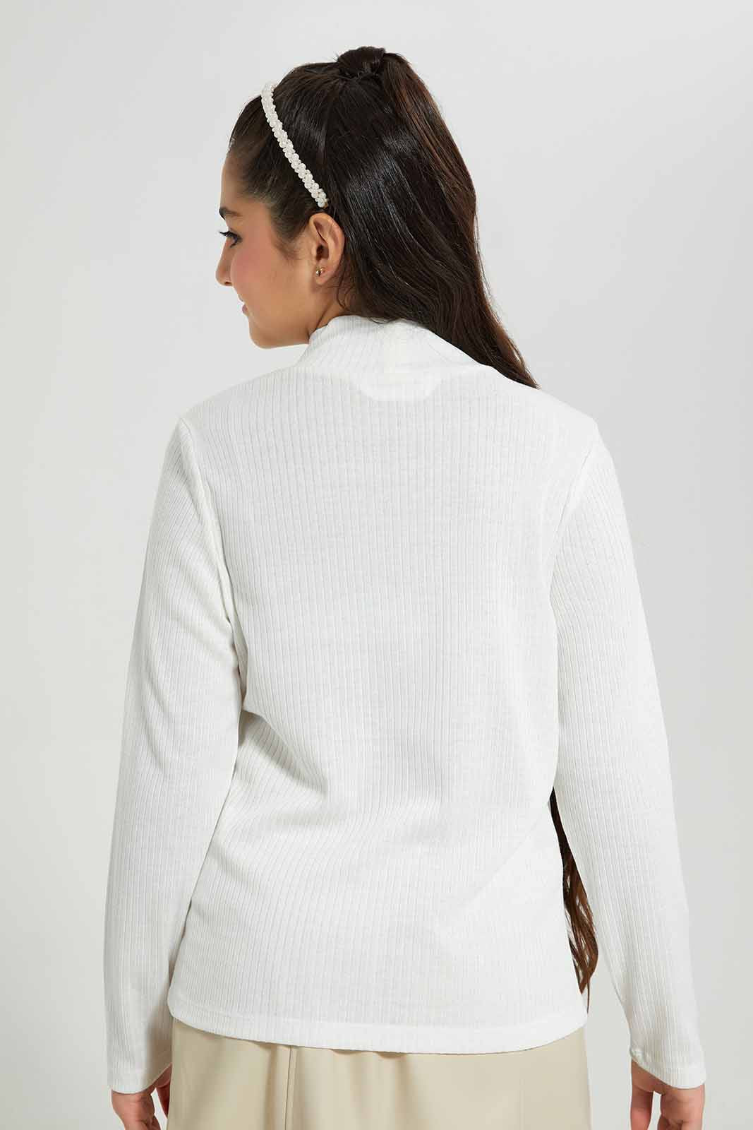 Redtag-White-Rib-Highneck-Top-Category:T-Shirts,-Colour:White,-Deals:New-In,-Filter:Senior-Girls-(8-to-14-Yrs),-GSR-T-Shirts,-New-In-GSR-APL,-Non-Sale,-Section:Girls-(0-to-14Yrs),-TBL,-W22B-Senior-Girls-9 to 14 Years