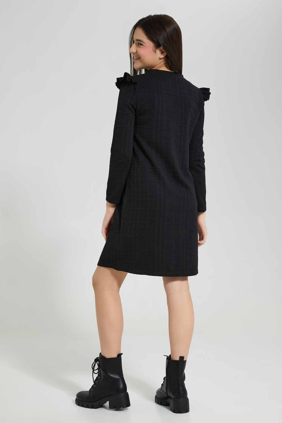 Redtag-Black-jacquard-dress-Category:Dresses,-Colour:Black,-Deals:New-In,-Filter:Senior-Girls-(8-to-14-Yrs),-GSR-Dresses,-New-In-GSR-APL,-Non-Sale,-Section:Girls-(0-to-14Yrs),-VLM,-W22B-Senior-Girls-9 to 14 Years