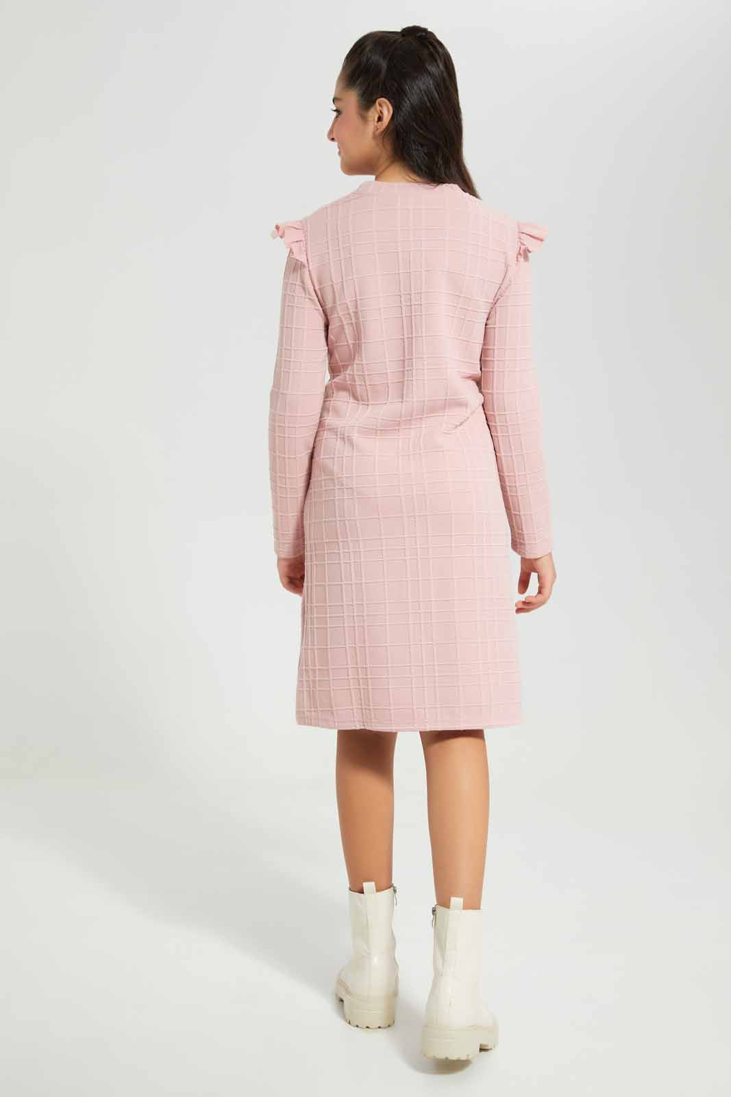 Redtag-Pink-jacquard-dress-Category:Dresses,-Colour:Apricot,-Deals:New-In,-Filter:Senior-Girls-(8-to-14-Yrs),-GSR-Dresses,-New-In-GSR-APL,-Non-Sale,-Section:Girls-(0-to-14Yrs),-VLM,-W22B-Senior-Girls-9 to 14 Years