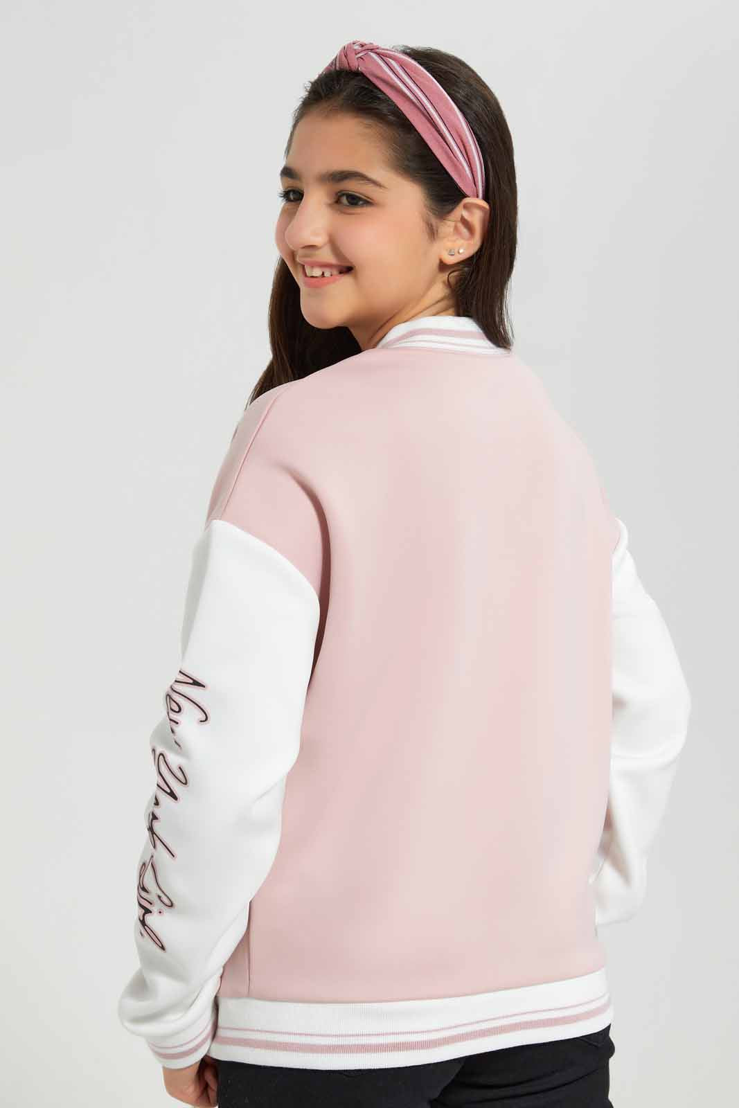 Redtag-Pink-Bomber-Jacket-Category:Sweatshirts,-Colour:Apricot,-Deals:New-In,-Filter:Senior-Girls-(8-to-14-Yrs),-GSR-Sweatshirts,-New-In-GSR-APL,-Non-Sale,-Section:Girls-(0-to-14Yrs),-W22B-Senior-Girls-9 to 14 Years