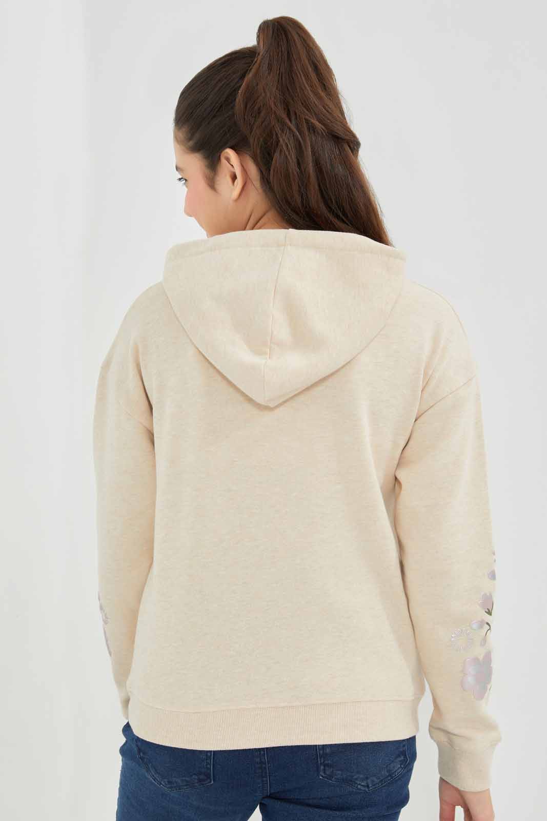 Redtag-Beige-Oatmeal-Melange-Hoody-With-Embroidery-Category:Sweatshirts,-Colour:Beige,-Deals:New-In,-Filter:Senior-Girls-(8-to-14-Yrs),-GSR-Sweatshirts,-New-In-GSR-APL,-Non-Sale,-Section:Girls-(0-to-14Yrs),-W22B-Senior-Girls-9 to 14 Years