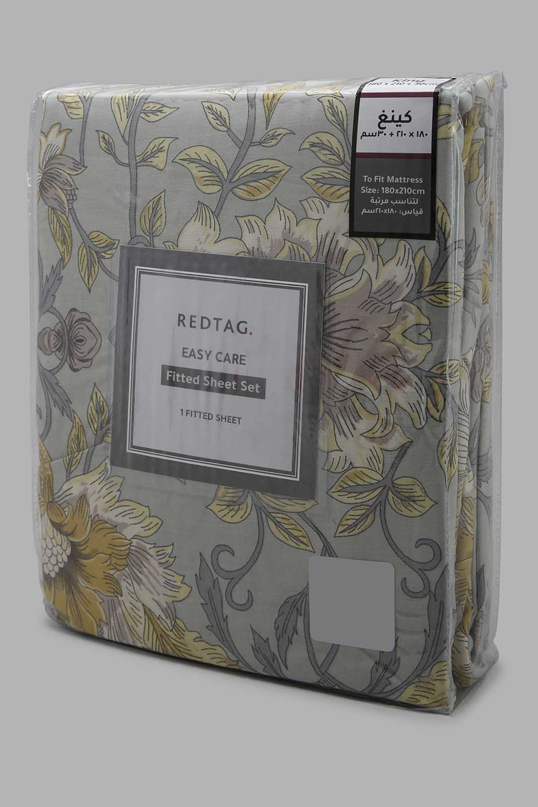 Redtag-Green-Floral-Printed-Fitted-Sheet-(King-Size)-Category:Fitted-Sheets,-Colour:Green,-Deals:New-In,-Filter:Home-Bedroom,-HMW-BED-Fitted-Sheets,-New-In-HMW-BED,-Non-Sale,-Section:Homewares,-W22B-Home-Bedroom-