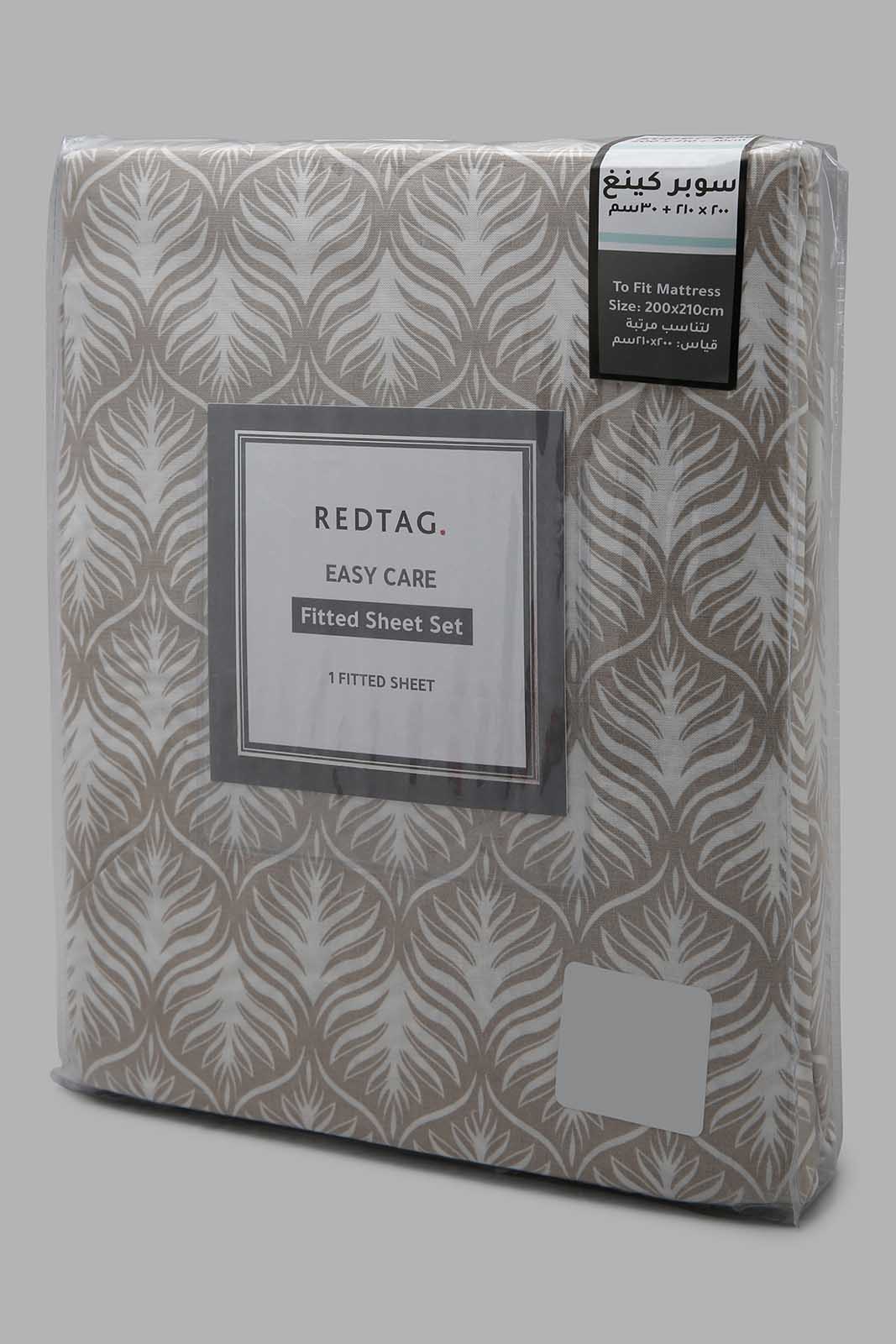 Redtag-Beige-Chevron-Printed-Fitted-Sheet-(Super-King-Size)-Category:Fitted-Sheets,-Colour:Beige,-Deals:New-In,-Filter:Home-Bedroom,-HMW-BED-Fitted-Sheets,-New-In-HMW-BED,-Non-Sale,-Section:Homewares,-W22B-Home-Bedroom-