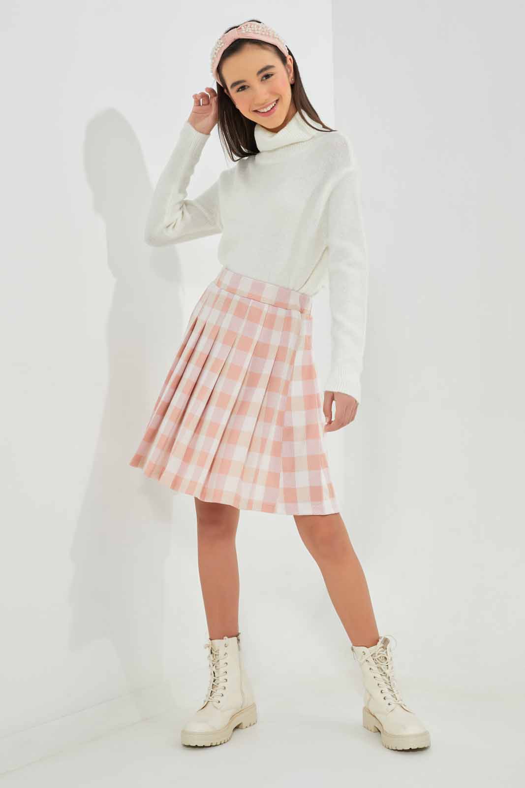 Redtag-Pink-Plaid-Skirts-Category:Skirts,-Colour:Assorted,-Deals:New-In,-Filter:Senior-Girls-(8-to-14-Yrs),-GSR-Skirts,-New-In-GSR-APL,-Non-Sale,-Section:Girls-(0-to-14Yrs),-W22B-Senior-Girls-9 to 14 Years