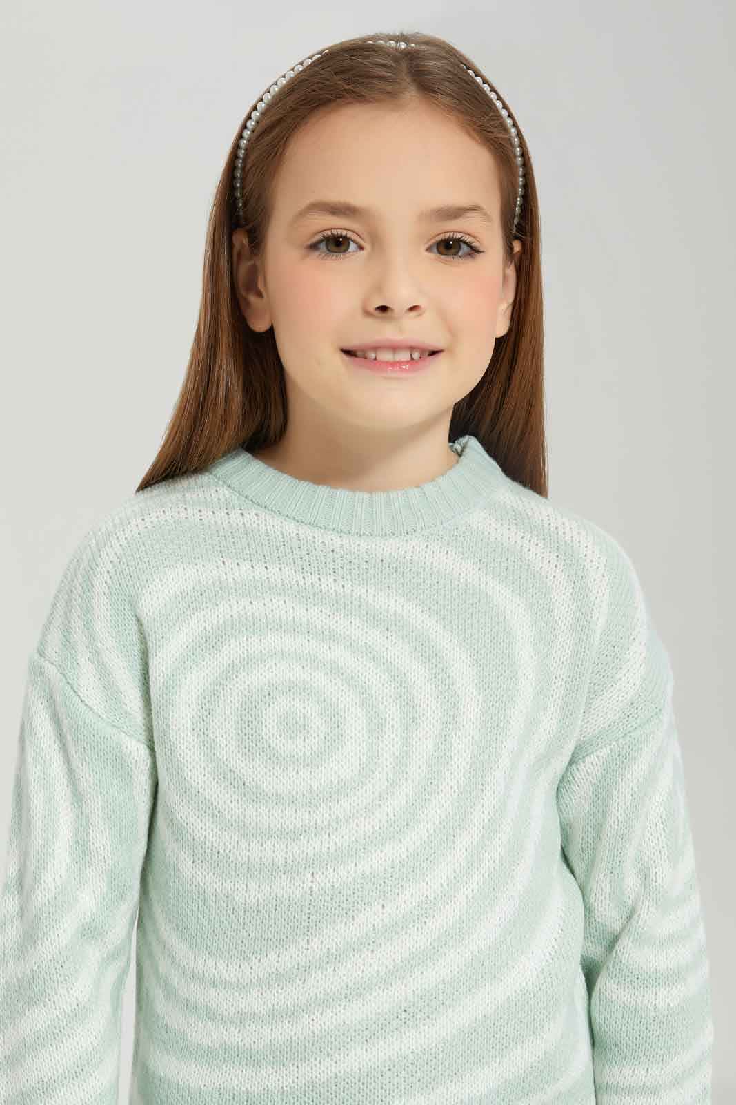 Redtag-Green/White-Long-Sleeve-Jacquard-Pullover-Category:Pullovers,-Colour:Green,-Deals:New-In,-Dept:Girls,-Filter:Girls-(2-to-8-Yrs),-GIR-Pullovers,-New-In-GIR-APL,-Non-Sale,-Section:Girls-(0-to-14Yrs),-W22B-Girls-2 to 8 Years