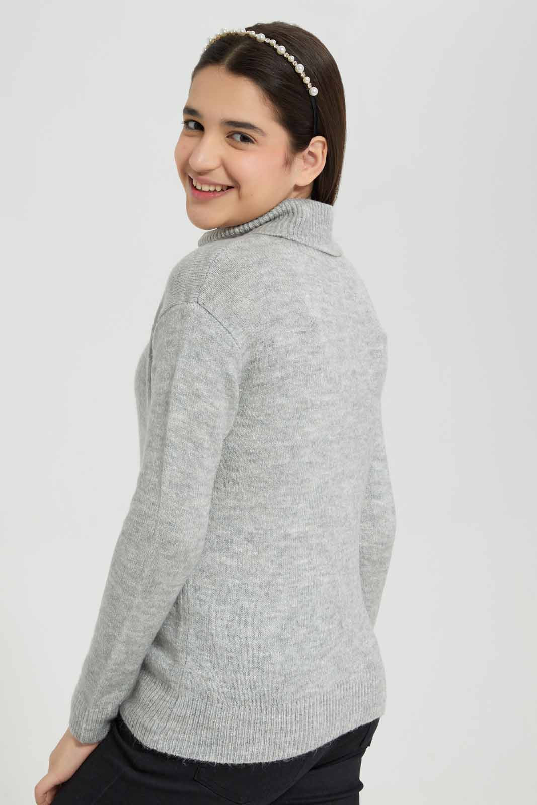 Redtag-Grey-melange-highneck-sweater-Category:Pullovers,-Colour:Grey,-Deals:New-In,-Filter:Senior-Girls-(8-to-14-Yrs),-GSR-Pullovers,-New-In-GSR-APL,-Non-Sale,-Section:Girls-(0-to-14Yrs),-VLM,-W22B-Senior-Girls-9 to 14 Years