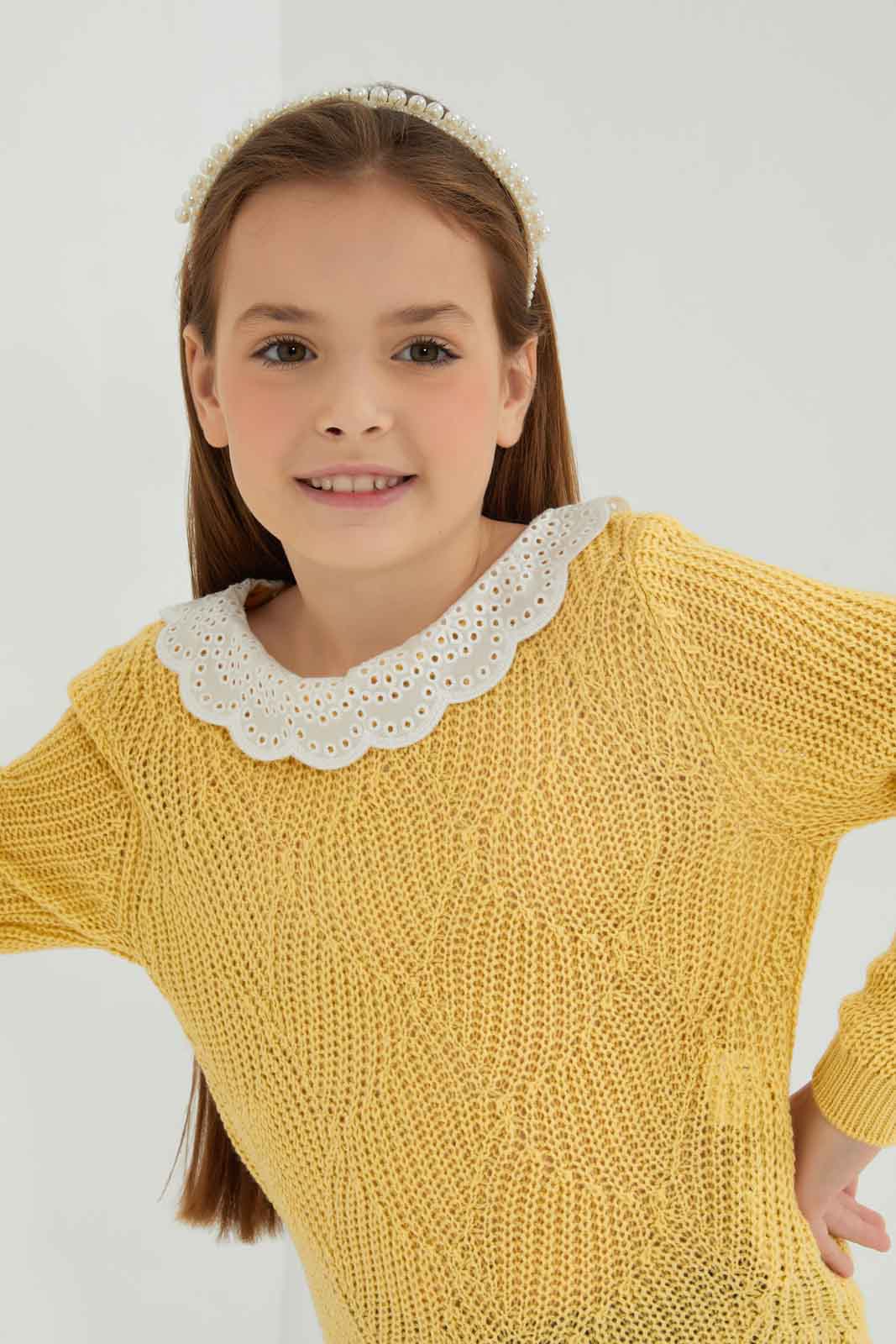 Redtag-Yellow-long-sleeve-pull-with-collar-Category:Pullovers,-Colour:Yellow,-Deals:New-In,-Dept:Girls,-Filter:Girls-(2-to-8-Yrs),-GIR-Pullovers,-New-In-GIR-APL,-Non-Sale,-Section:Girls-(0-to-14Yrs),-W22B-Girls-2 to 8 Years