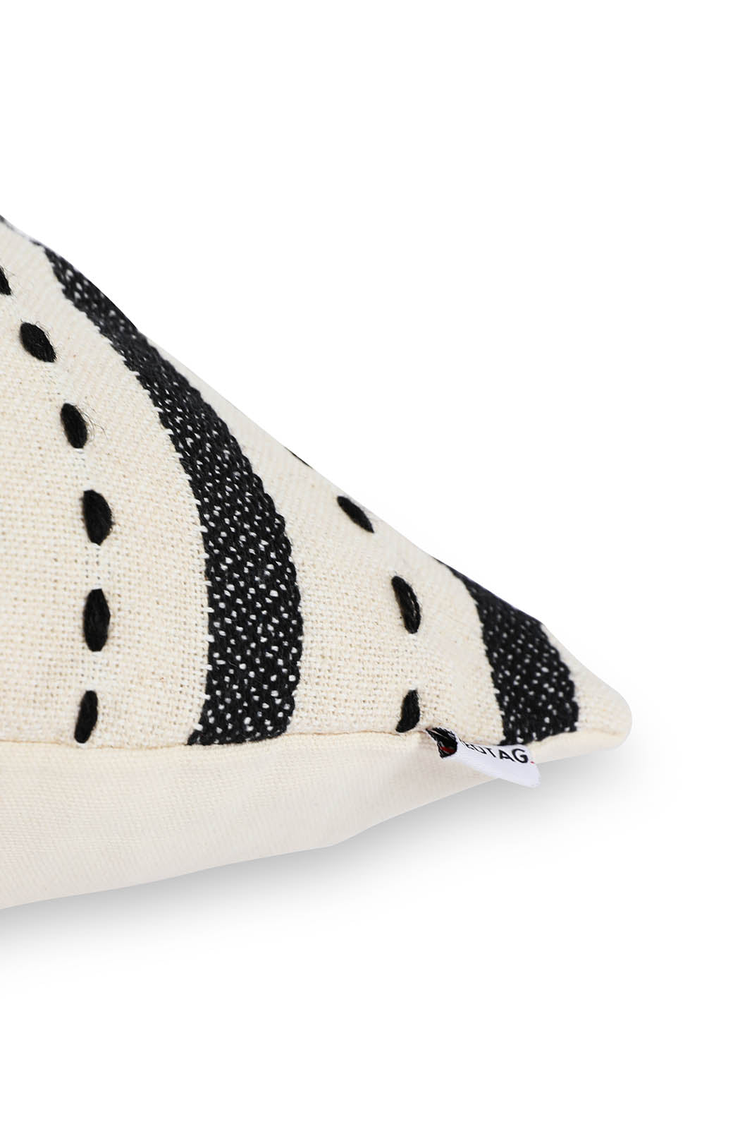 Redtag-Black/White-Stripes-And-Fringe-Cushion-Category:Cushions,-Colour:Black,-Deals:New-In,-Dept:Home,-Filter:Home-Bedroom,-HMW-BED-Cushions,-New-In-HMW-BED,-Non-Sale,-Section:Homewares,-W22B-Home-Bedroom-