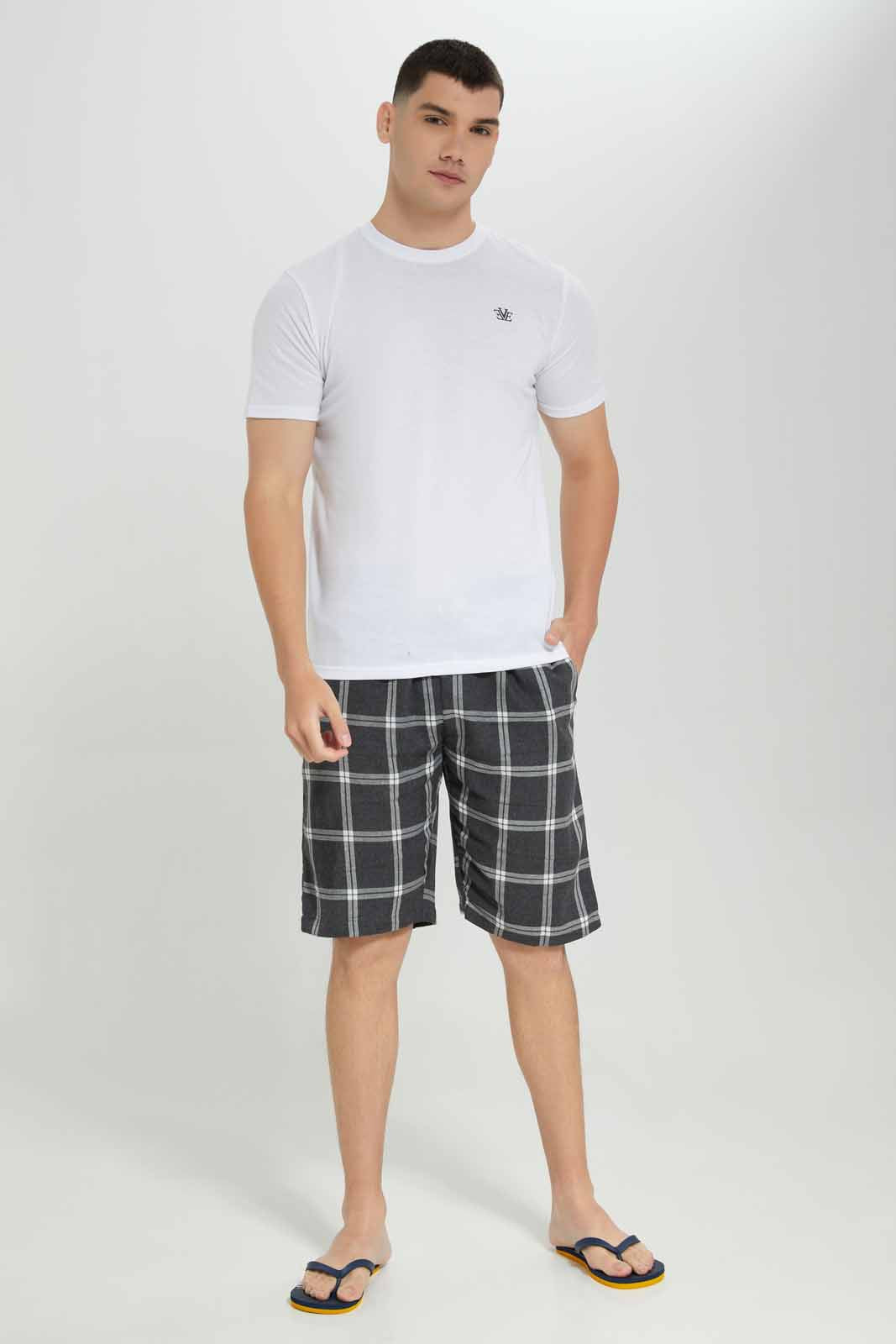 Redtag-White-Pyjama-Set-With-Check-Shorts-Category:Pyjama-Sets,-Colour:White,-Deals:New-In,-Filter:Men's-Clothing,-Men-Pyjama-Sets,-NDAY,-New-In-Men-APL,-Non-Sale,-Section:Men,-W22A-Men's-