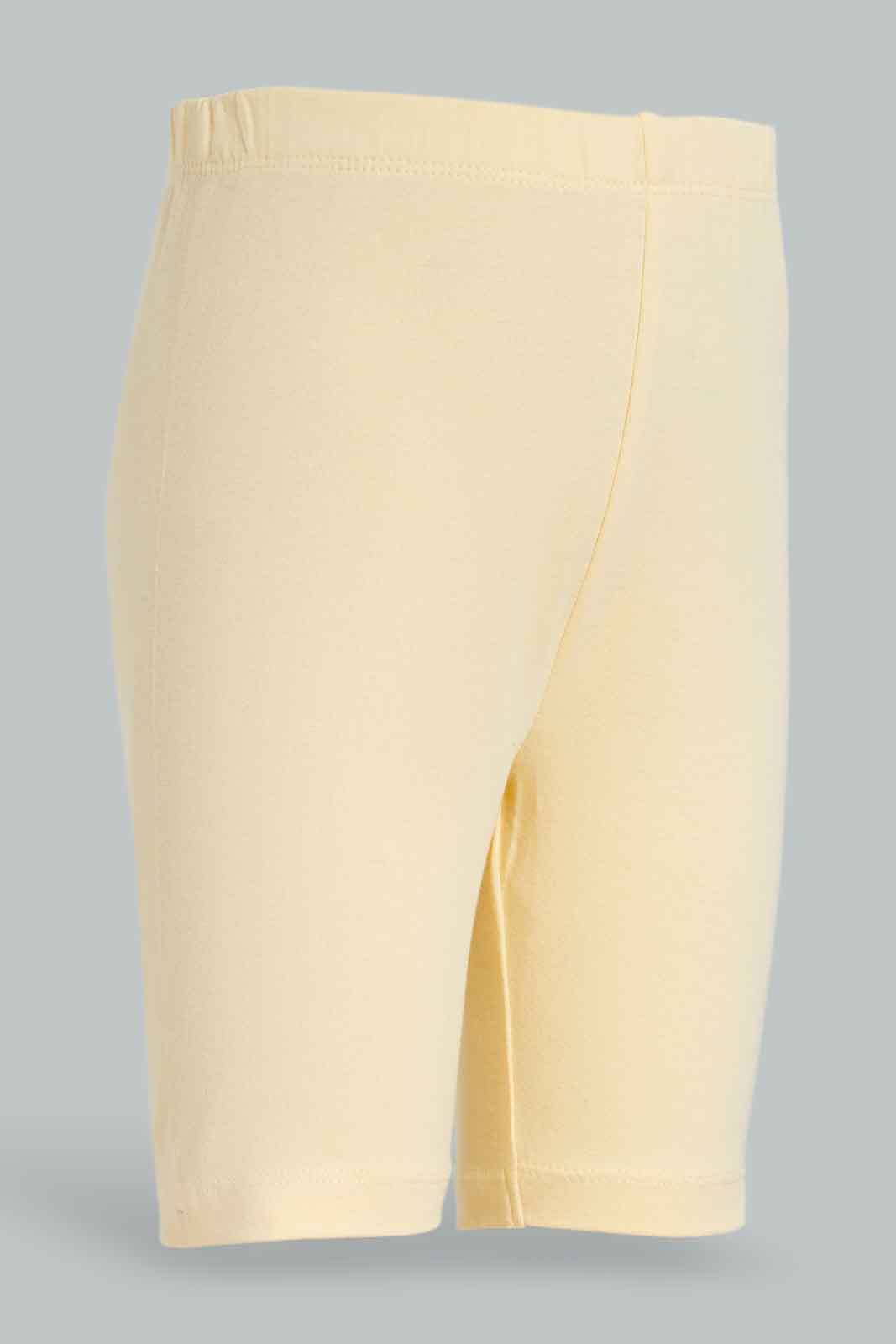 Redtag-2PK-Pack-Cycle-Short---Yello-White-365,-Category:Leggings,-Colour:Yellow,-Deals:New-In,-Dept:Girls,-Filter:Girls-(2-to-8-Yrs),-GIR-Leggings,-New-In-GIR-APL,-Non-Sale,-Section:Girls-(0-to-14Yrs)-Girls-2 to 8 Years