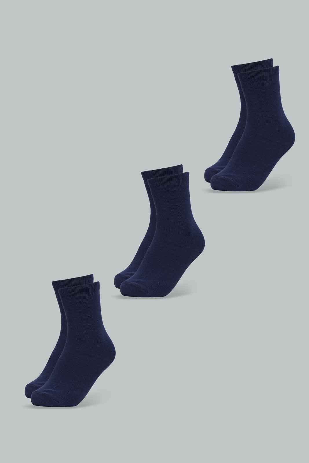 Redtag-Navy-Mel-3-Pcs-Pack-Crew-Socks-365,-BSR-Socks,-Category:Socks,-Colour:Navy,-Deals:New-In,-Filter:Senior-Boys-(8-to-14-Yrs),-New-In-BSR-APL,-Non-Sale,-Section:Boys-(0-to-14Yrs)-Senior-Boys-9 to 14 Years