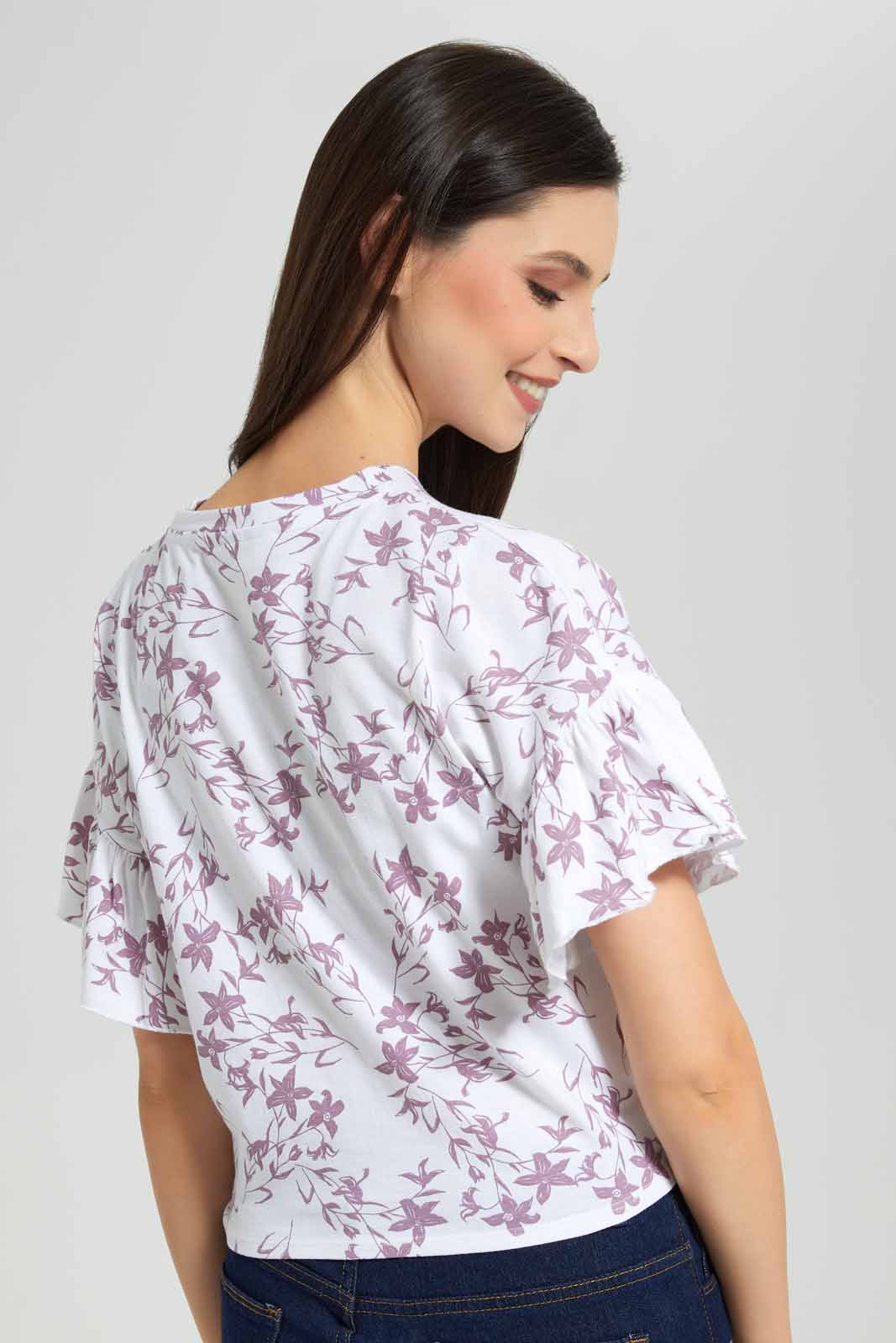 Redtag-Floral-Allover-Print-Front-Tie-T-Shirt-Category:T-Shirts,-Colour:White,-Deals:New-In,-Filter:Women's-Clothing,-New-In-Women-APL,-Non-Sale,-Section:Women,-W22A,-Women-T-Shirts-Women's-