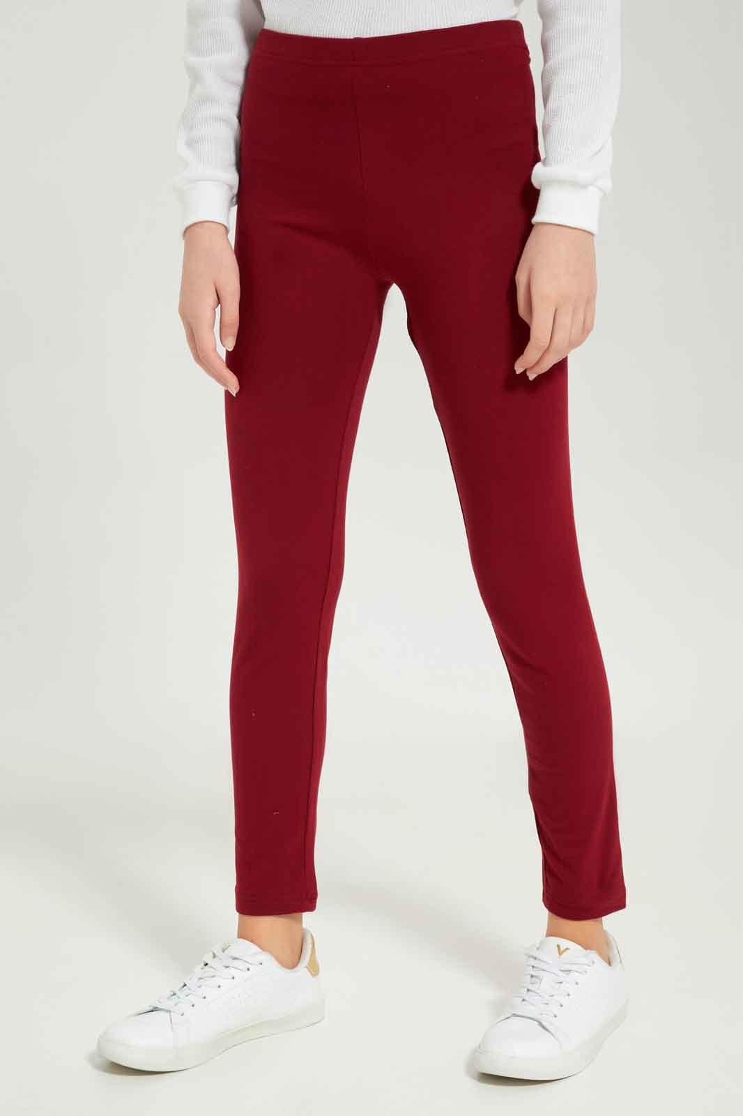 Redtag-Burgandy-Basic-Color-2FOR37,-Category:Leggings,-Colour:Burgundy,-Deals:2-FOR-37,-Deals:New-In,-Dept:Girls,-Filter:Senior-Girls-(8-to-14-Yrs),-GSR-Leggings,-New-In-GSR-APL,-Non-Sale,-Section:Girls-(0-to-14Yrs),-TBL,-W22B-Senior-Girls-9 to 14 Years