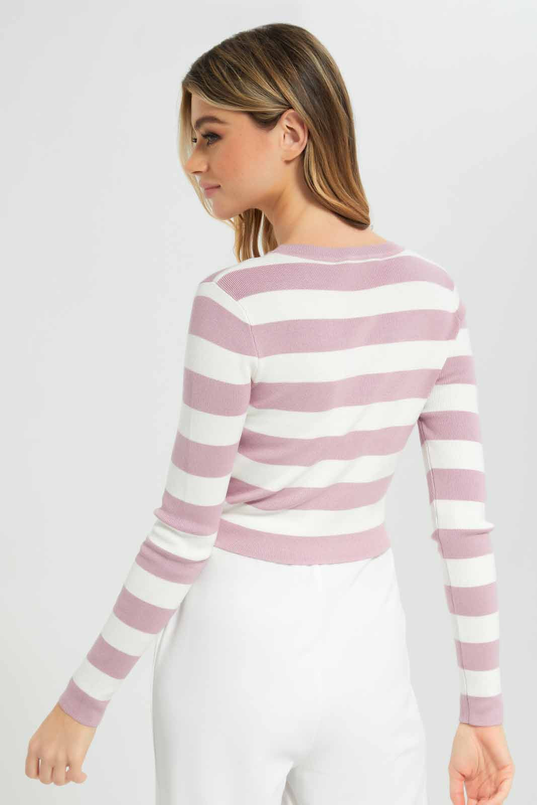 Redtag-Ivory/Mauve-Striped-Cropped-Pullover-Category:Pullovers,-Colour:Assorted,-Deals:New-In,-Dept:Ladieswear,-Filter:Women's-Clothing,-New-In-Women-APL,-Non-Sale,-Section:Women,-TBL,-W22B,-Women-Pullovers-Women's-