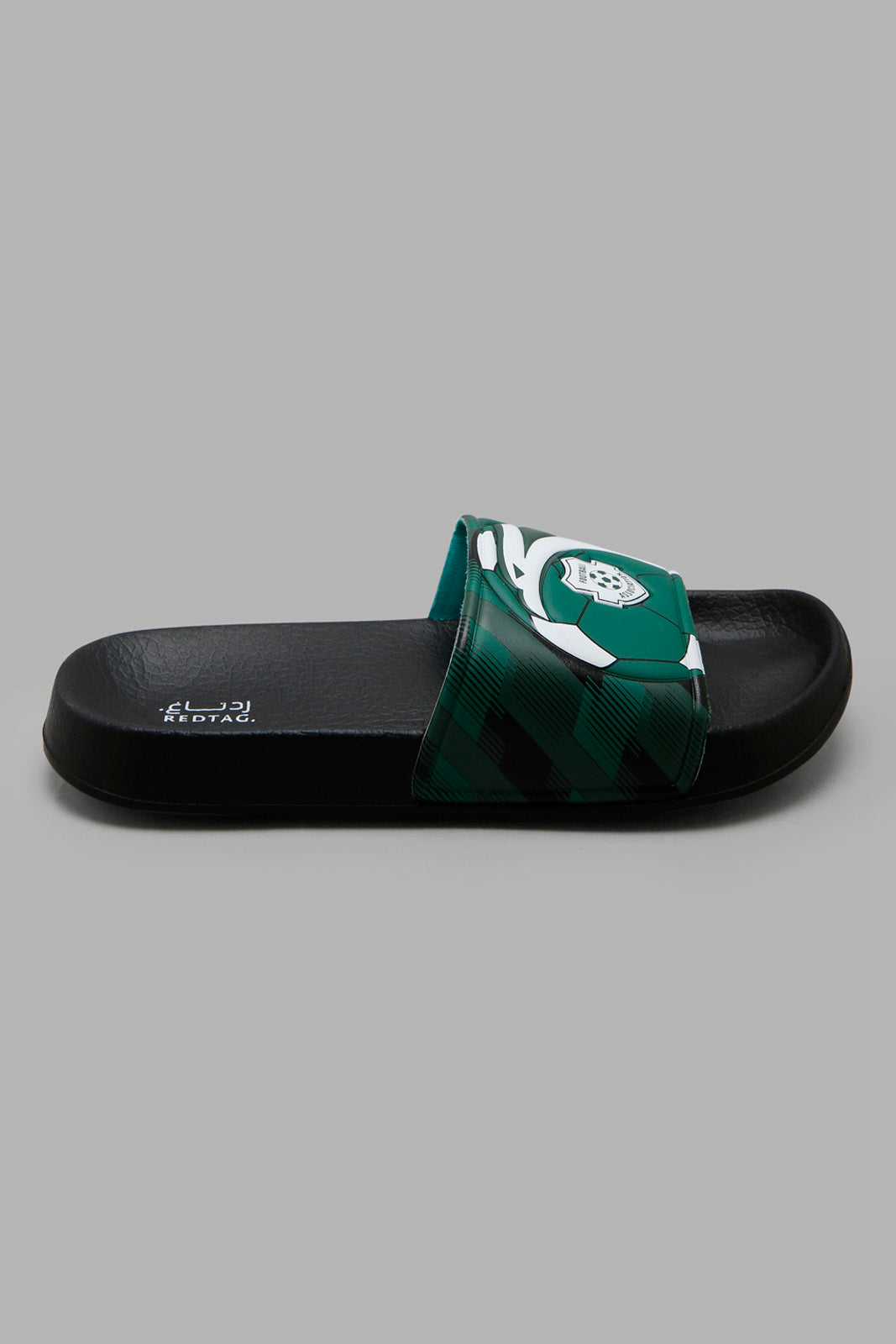 Redtag-Black-Printed-Ksa-Embossed-Slide-BSR-Flip-Flops,-Category:Flip-Flops,-Colour:Black,-Deals:New-In,-Filter:Boys-Footwear-(5-to-14-Yrs),-New-In-BSR-FOO,-Non-Sale,-Section:Boys-(0-to-14Yrs),-W22B-Senior-Boys-5 to 14 Years