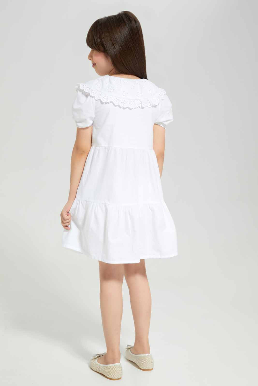 Redtag-White-Poplin-Dress-Category:Dresses,-Colour:White,-Deals:New-In,-Filter:Girls-(2-to-8-Yrs),-GIR-Dresses,-New-In-GIR-APL,-Non-Sale,-Section:Girls-(0-to-14Yrs),-W22A-Girls-2 to 8 Years