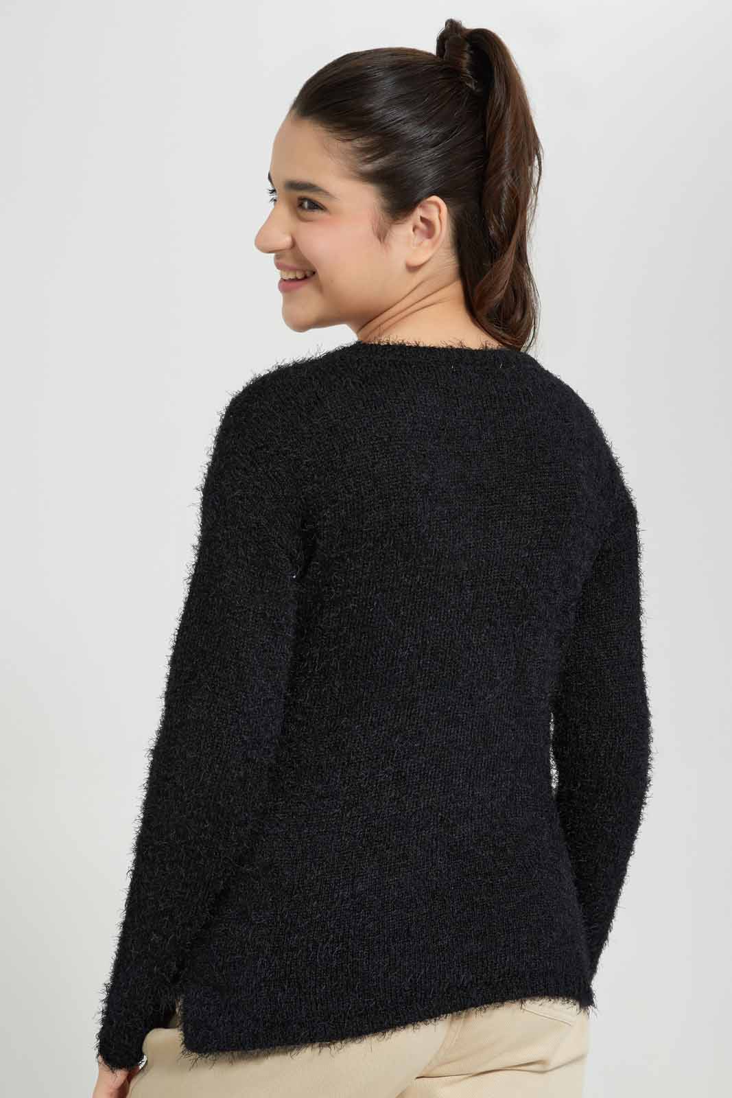 Redtag-Black-Teddy-Feather-Yarn-Category:Pullovers,-Colour:Black,-Deals:New-In,-EHW,-Filter:Senior-Girls-(8-to-14-Yrs),-GSR-Pullovers,-New-In-GSR-APL,-Non-Sale,-Section:Girls-(0-to-14Yrs),-W22B-Senior-Girls-9 to 14 Years