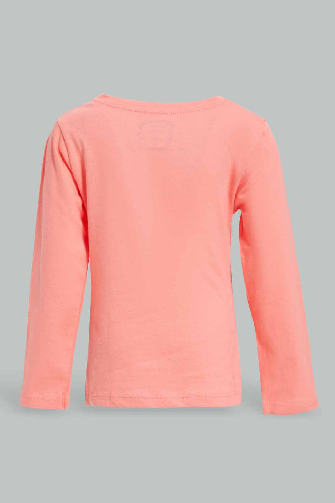 Redtag-Coral-Placement-Print-T-Shirt-Category:T-Shirts,-Colour:Coral,-Deals:New-In,-Filter:Infant-Girls-(3-to-24-Mths),-ING-T-Shirts,-New-In-ING-APL,-Non-Sale,-Section:Girls-(0-to-14Yrs),-TBL,-W22A-Infant-Girls-3 to 24 Months
