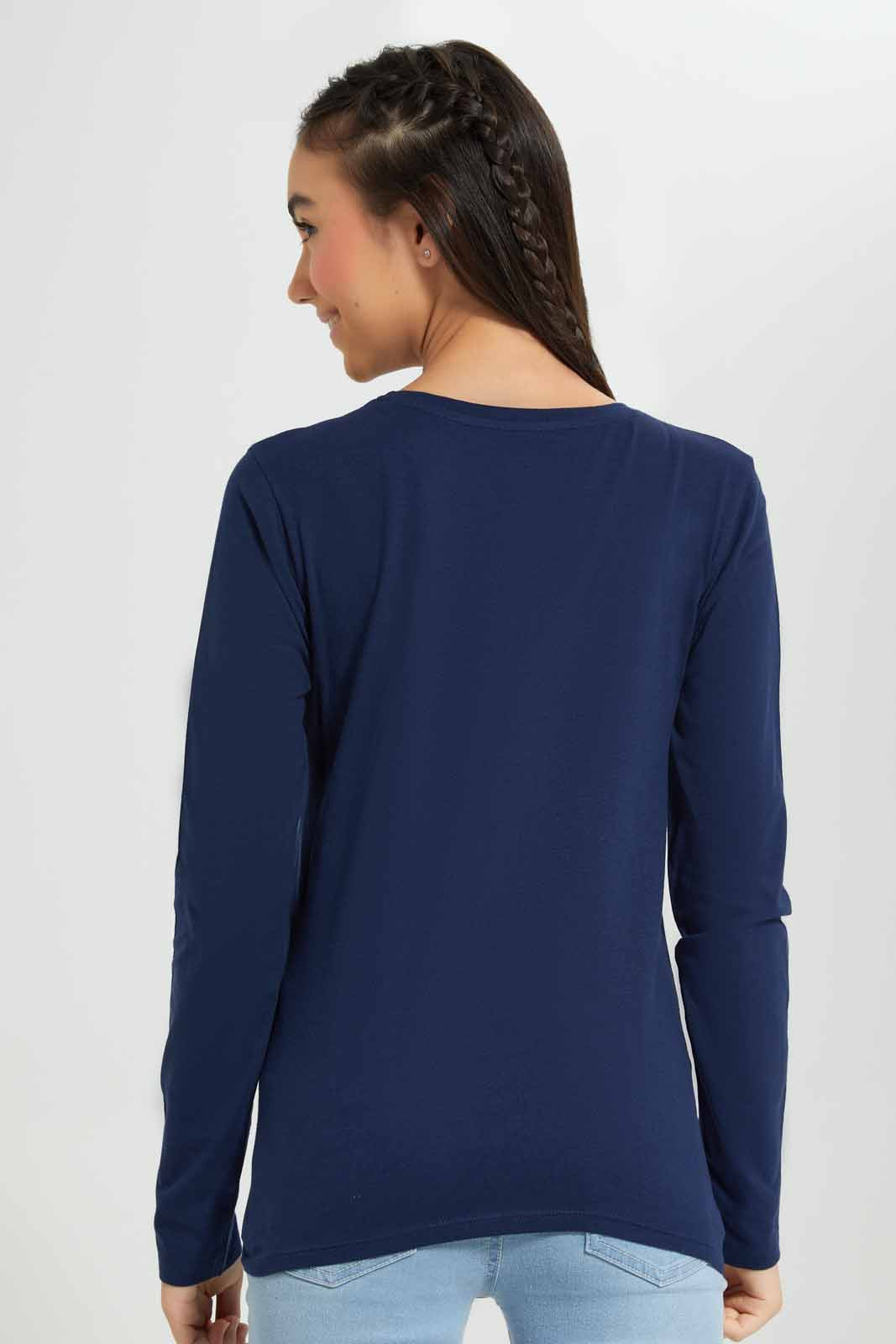 Redtag-L/S-Placement-Print-Top-Category:T-Shirts,-Colour:Navy,-Deals:New-In,-Filter:Senior-Girls-(8-to-14-Yrs),-GSR-T-Shirts,-New-In-GSR-APL,-Non-Sale,-Section:Girls-(0-to-14Yrs),-TBL,-W22B-Senior-Girls-9 to 14 Years