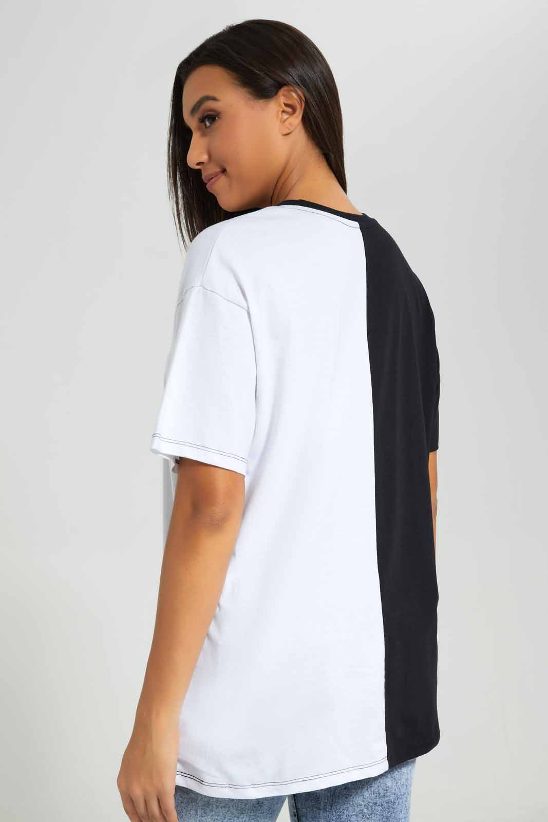 Redtag-Assorted-Cruella-Oversized-Spliced-T-shirt-Category:T-Shirts,-Colour:Assorted,-Deals:New-In,-Filter:Women's-Clothing,-New-In-Women-APL,-Non-Sale,-Section:Women,-W22A,-Women-T-Shirts-Women's-