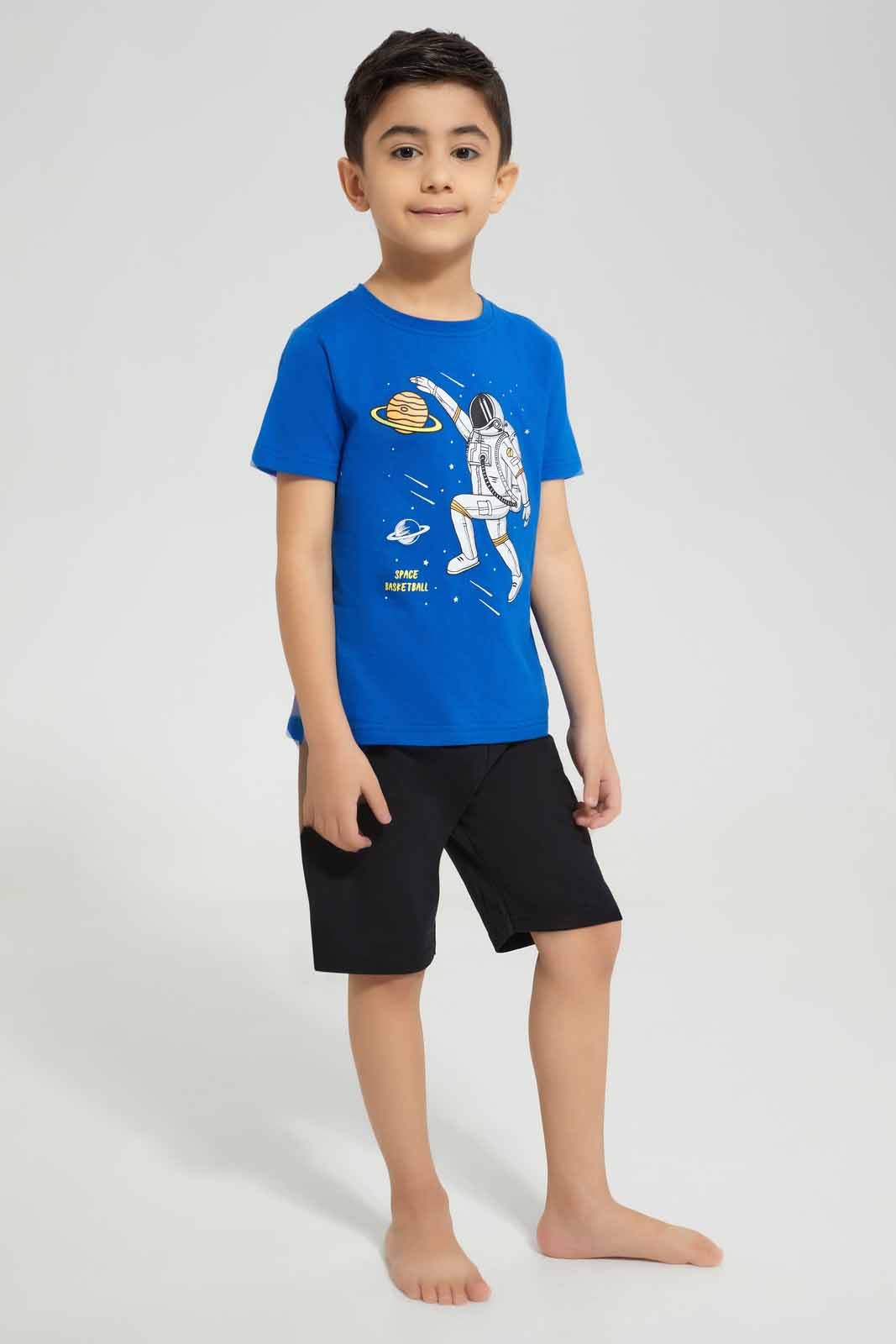 Redtag-Blue-Space-Print-T-Shirt-And-Short-Pyjama-BOY-Pyjama-Sets,-Category:Pyjama-Sets,-Colour:Blue,-Deals:New-In,-Filter:Boys-(2-to-8-Yrs),-New-In-BOY-APL,-Non-Sale,-Section:Boys-(0-to-14Yrs),-VLM,-W22A-Boys-2 to 8 Years