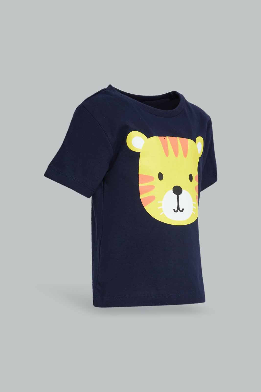 Redtag-Navy-Tiger-Short-Sleeve-Tshirt-Category:T-Shirts,-Colour:Navy,-Deals:New-In,-Dept:Boys,-Filter:Infant-Boys-(3-to-24-Mths),-INB-T-Shirts,-New-In-INB-APL,-Non-Sale,-Section:Boys-(0-to-14Yrs),-TBL,-W22A-Infant-Boys-3 to 24 Months