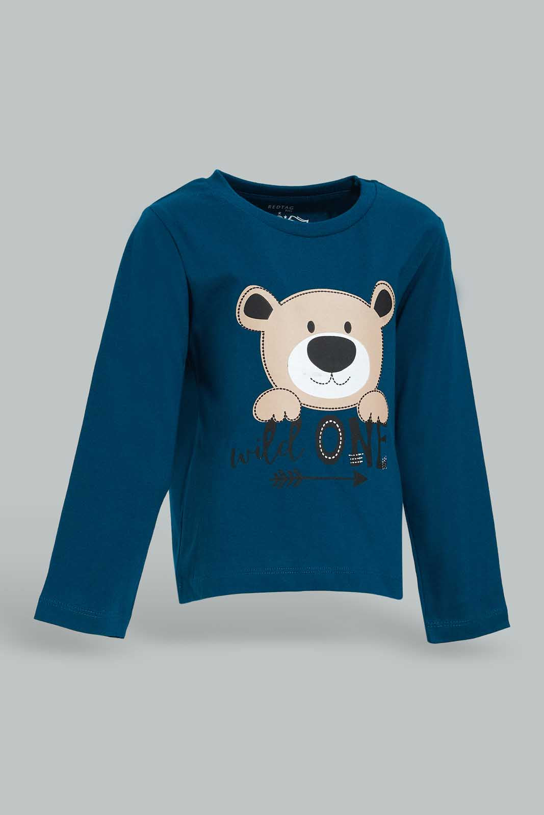 Redtag-Green-Long-Sleeve-Bear-Tshirt-Category:T-Shirts,-Colour:Green,-Deals:New-In,-Dept:Boys,-Filter:Infant-Boys-(3-to-24-Mths),-INB-T-Shirts,-New-In-INB-APL,-Non-Sale,-Section:Boys-(0-to-14Yrs),-TBL,-W22B-Infant-Boys-3 to 24 Months