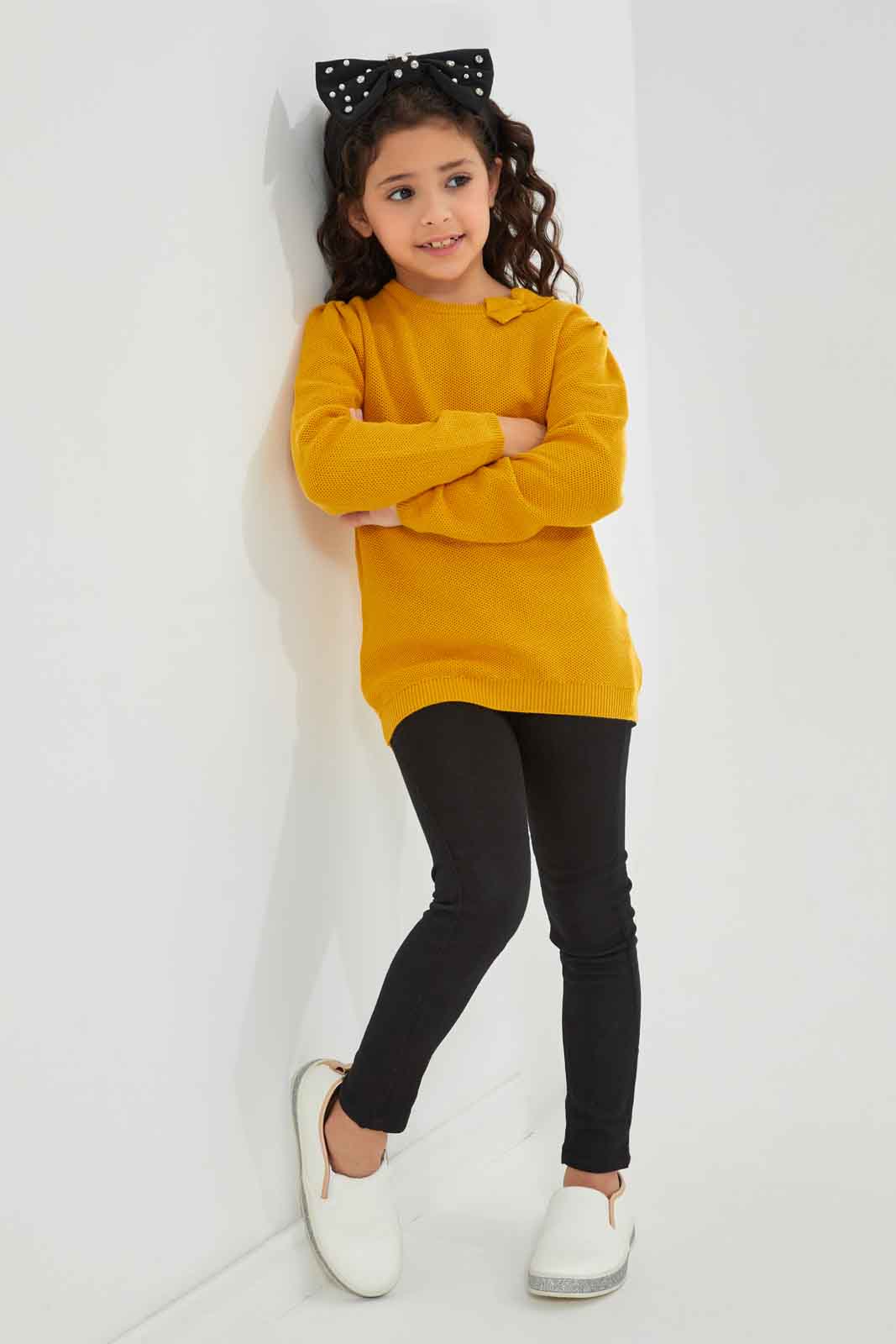 Redtag-Yellow-Long-Sleeve-Pullover-With-Bow-Category:Pullovers,-Colour:Yellow,-Deals:New-In,-Dept:Girls,-Filter:Girls-(2-to-8-Yrs),-GIR-Pullovers,-New-In-GIR-APL,-Non-Sale,-Section:Girls-(0-to-14Yrs),-W22B-Girls-2 to 8 Years