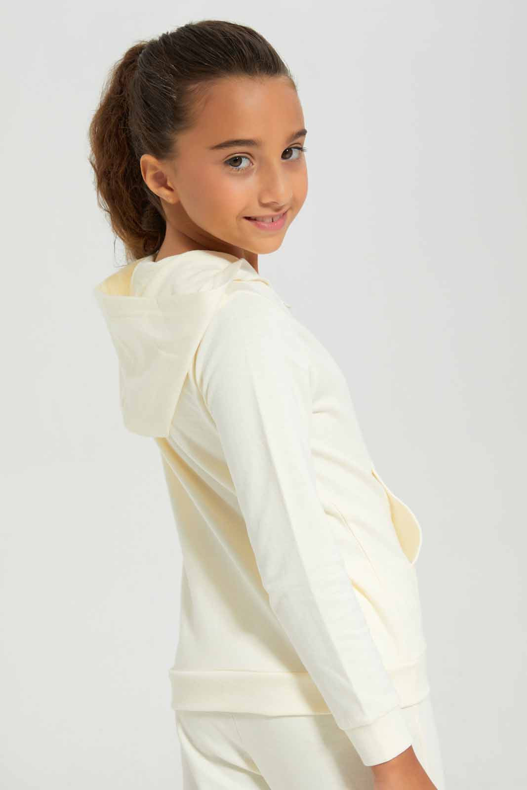 Redtag-Hooded-Zip-Through---Charcoal-Category:Sweatshirts,-Colour:Cream,-Deals:New-In,-Filter:Girls-(2-to-8-Yrs),-GIR-Sweatshirts,-New-In-GIR-APL,-Non-Sale,-Section:Girls-(0-to-14Yrs),-TBL,-W22B-Girls-2 to 8 Years