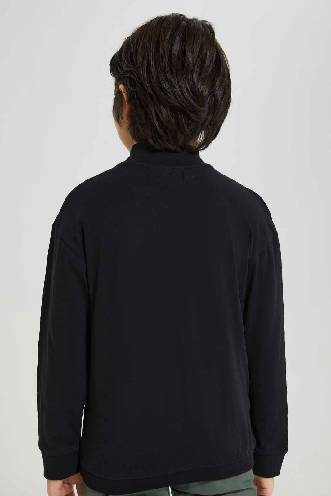 Redtag-Black-Long-Sleeve-Turtle-Neck-T-Shirt-With-Slogan-Print-BOY-T-Shirts,-BTS,-Category:T-Shirts,-Colour:Black,-Deals:New-In,-Filter:Boys-(2-to-8-Yrs),-New-In-BOY-APL,-Non-Sale,-Section:Boys-(0-to-14Yrs),-TBL,-W22B-Boys-2 to 8 Years