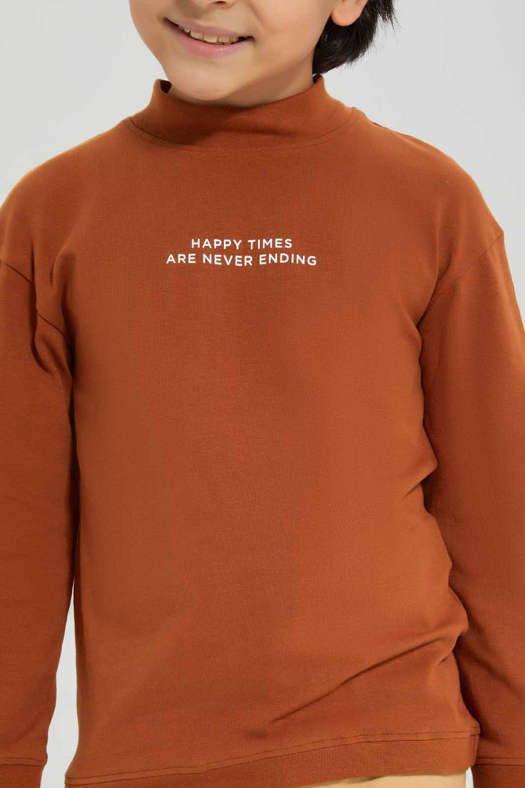 Boys Taupe Turtle Neck T-Shirt