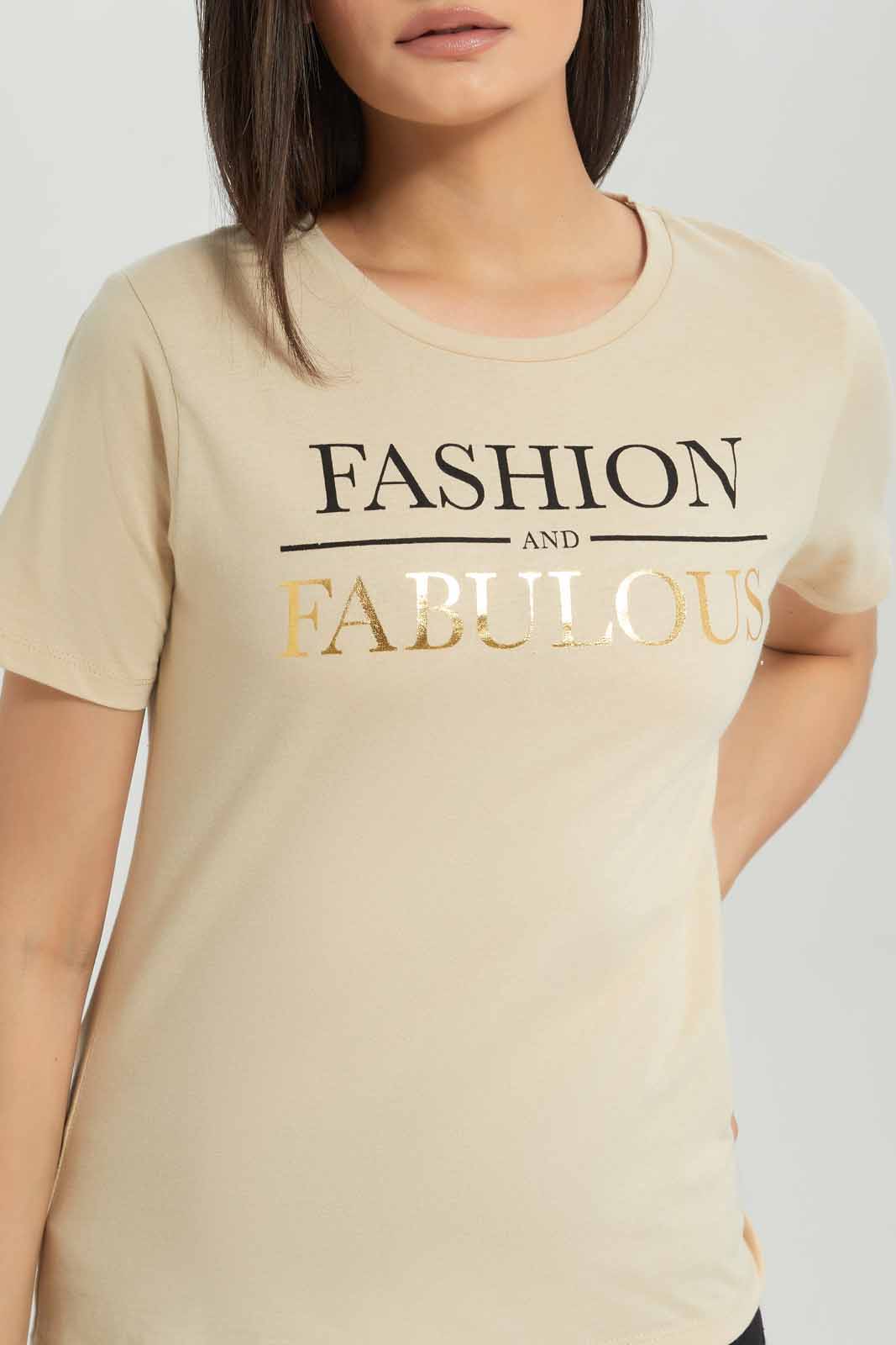 Women Beige Printed T-Shirt