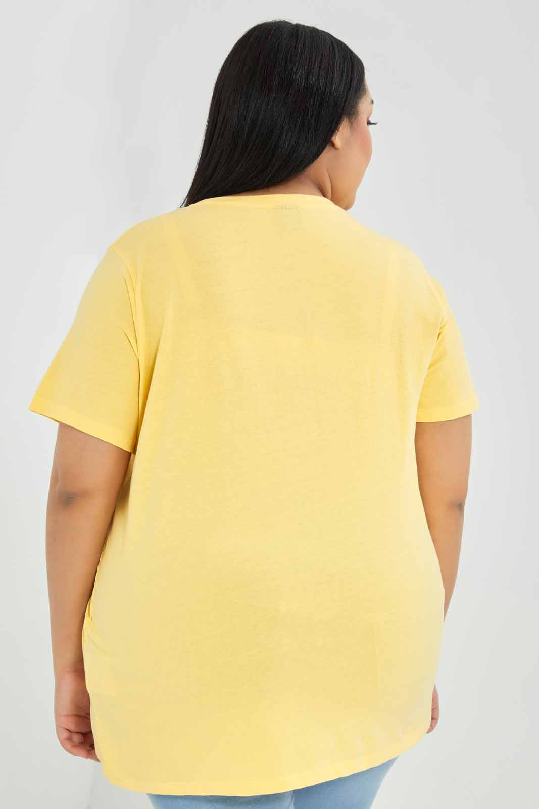 Redtag-Yellow-Winnie-The-Pooh-Printed-T-Shirt-Category:T-Shirts,-Colour:Mustard,-Deals:New-In,-Filter:Plus-Size,-LDP-T-Shirts,-New-In-LDP-APL,-Non-Sale,-Section:Women,-TBL,-W22A-Women's-