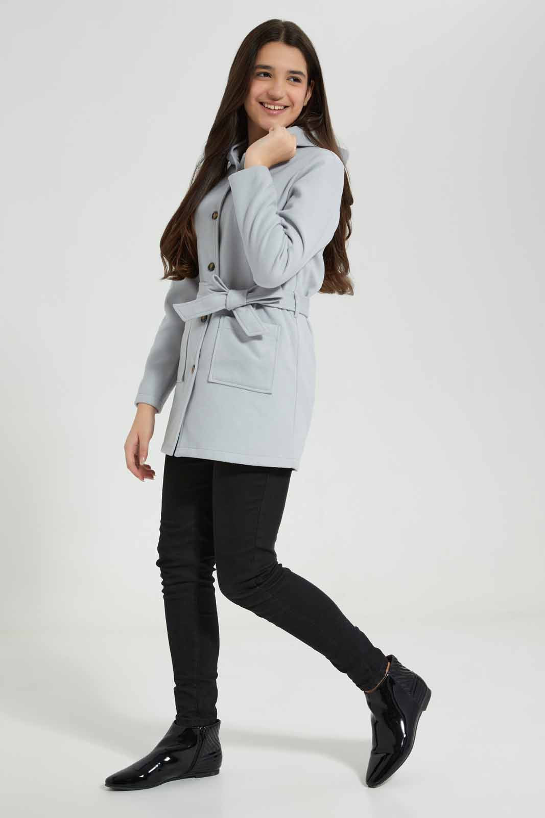 Redtag-Grey-Melange-Hoody-Melton-Category:Jackets,-Colour:Grey,-Deals:New-In,-EHW,-Filter:Senior-Girls-(8-to-14-Yrs),-GSR-Jackets,-New-In-GSR-APL,-Non-Sale,-Section:Girls-(0-to-14Yrs),-W22B-Senior-Girls-9 to 14 Years