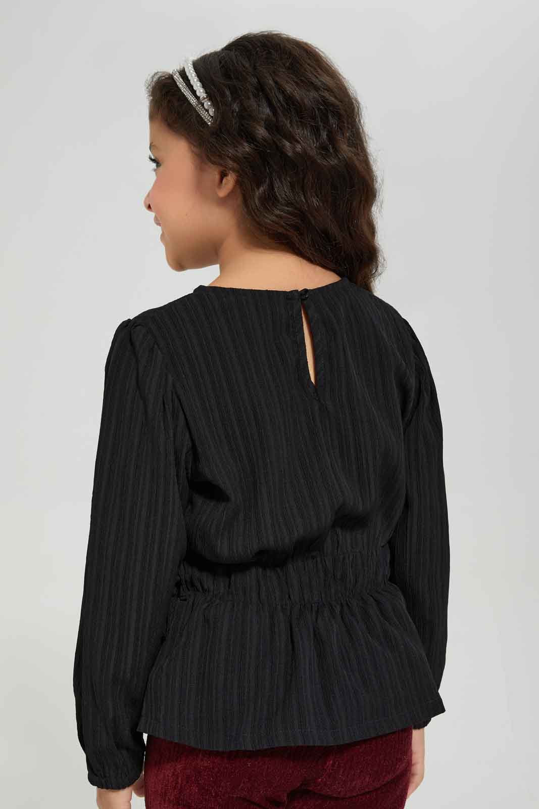 Redtag-VLD-BLOUSE-PEPLUM---BLACK-Category:Blouses,-Colour:Black,-Deals:New-In,-Dept:Girls,-Filter:Girls-(2-to-8-Yrs),-GIR-Blouses,-New-In-GIR-APL,-Non-Sale,-Section:Girls-(0-to-14Yrs),-W22B-Girls-2 to 8 Years